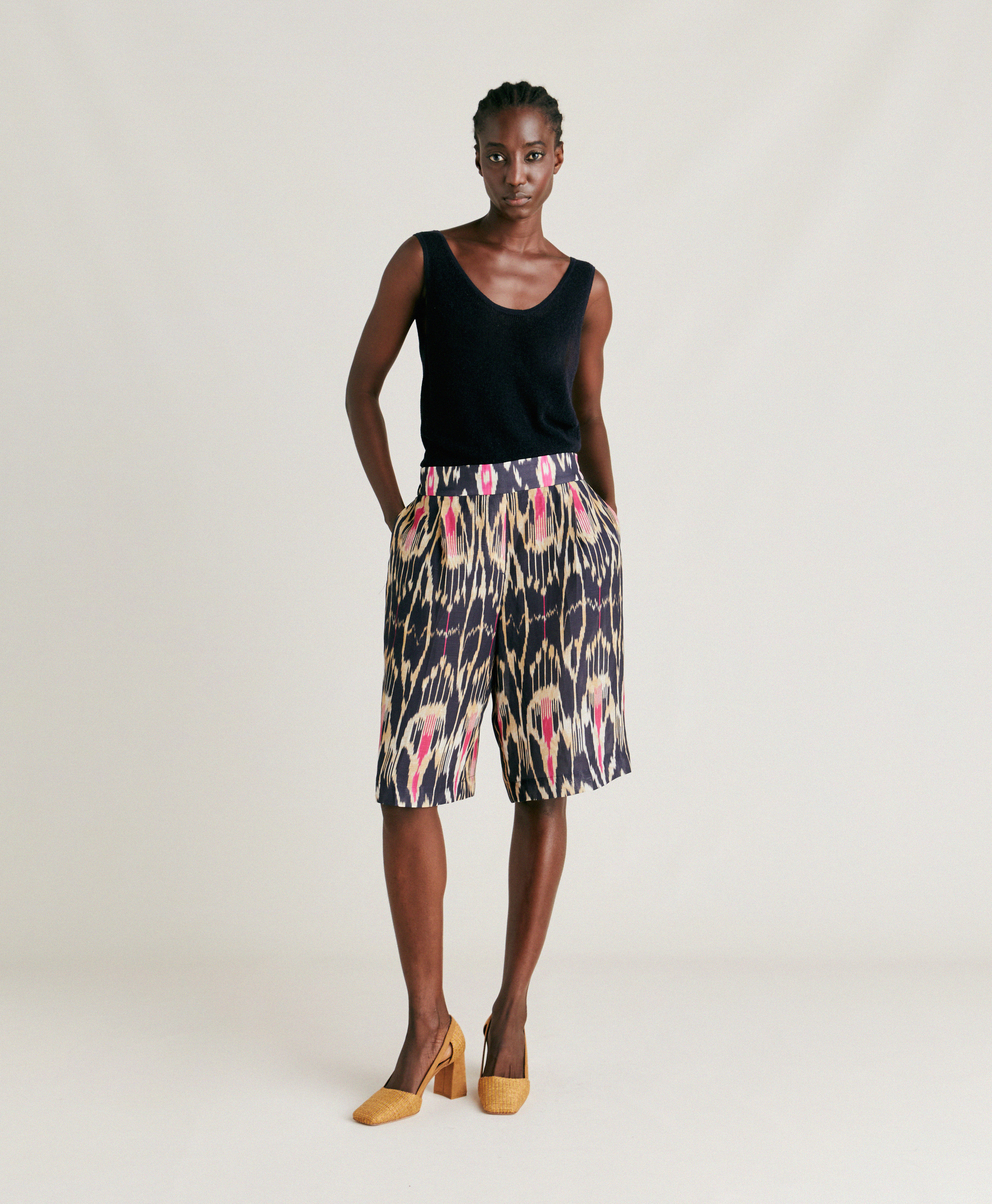 NINA SHORT IN VISCOSE/LINEN - MULTICOLOR BLUE - Momonì