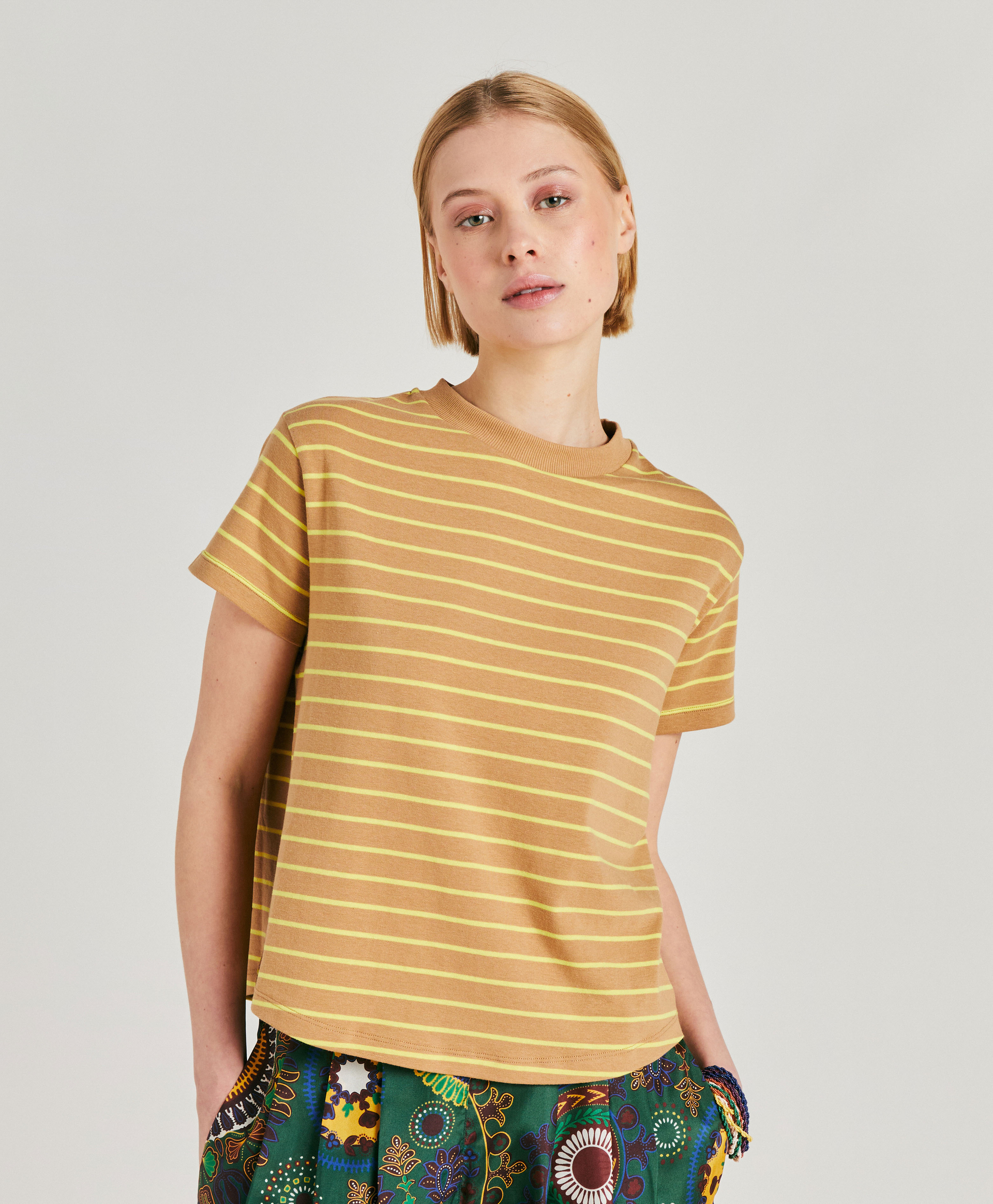 LOTTIE TSHIRT IN STRIPED JERSEY - CAMEL/YELLOW - Momonì