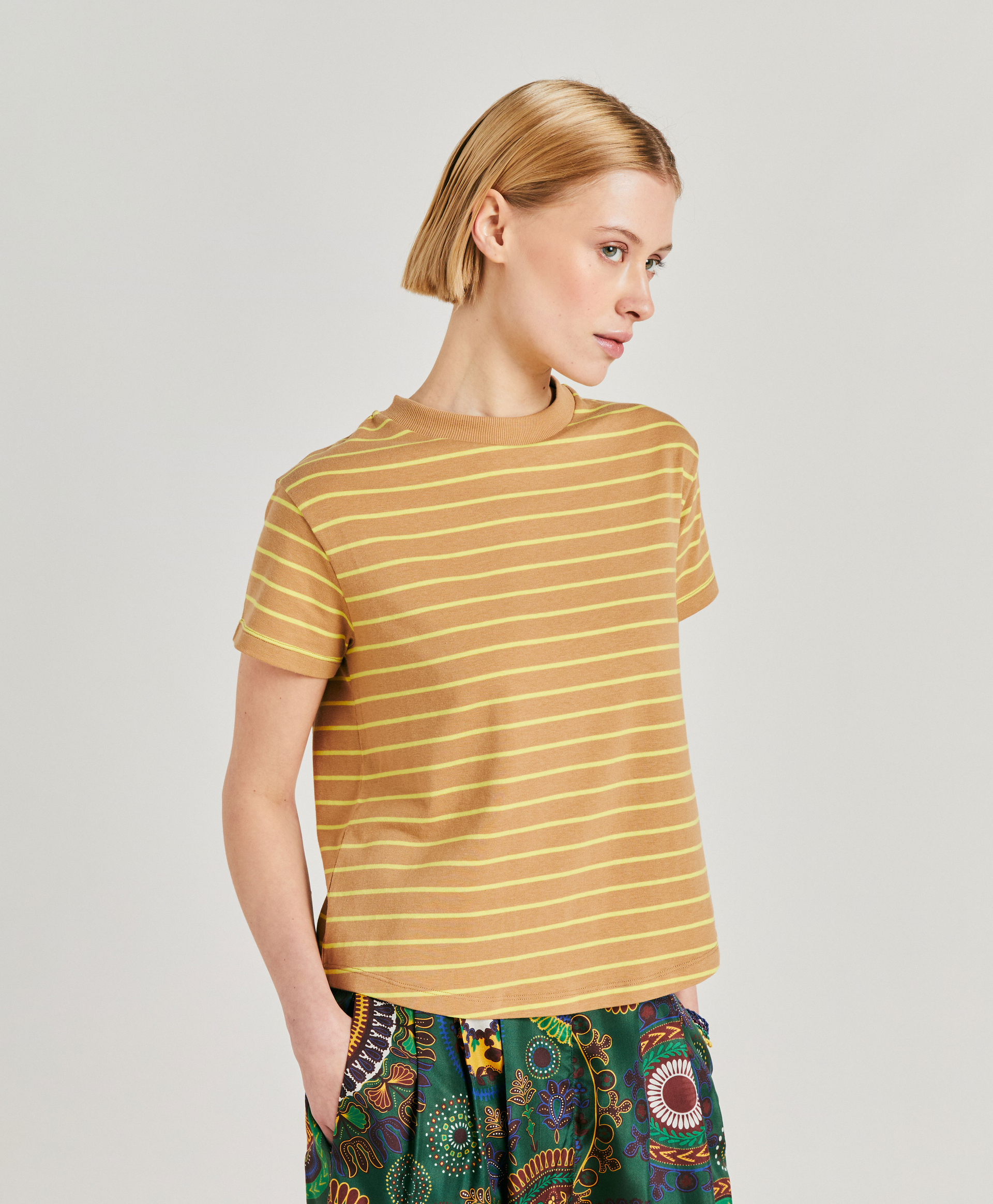 LOTTIE TSHIRT IN STRIPED JERSEY - CAMEL/YELLOW - Momonì