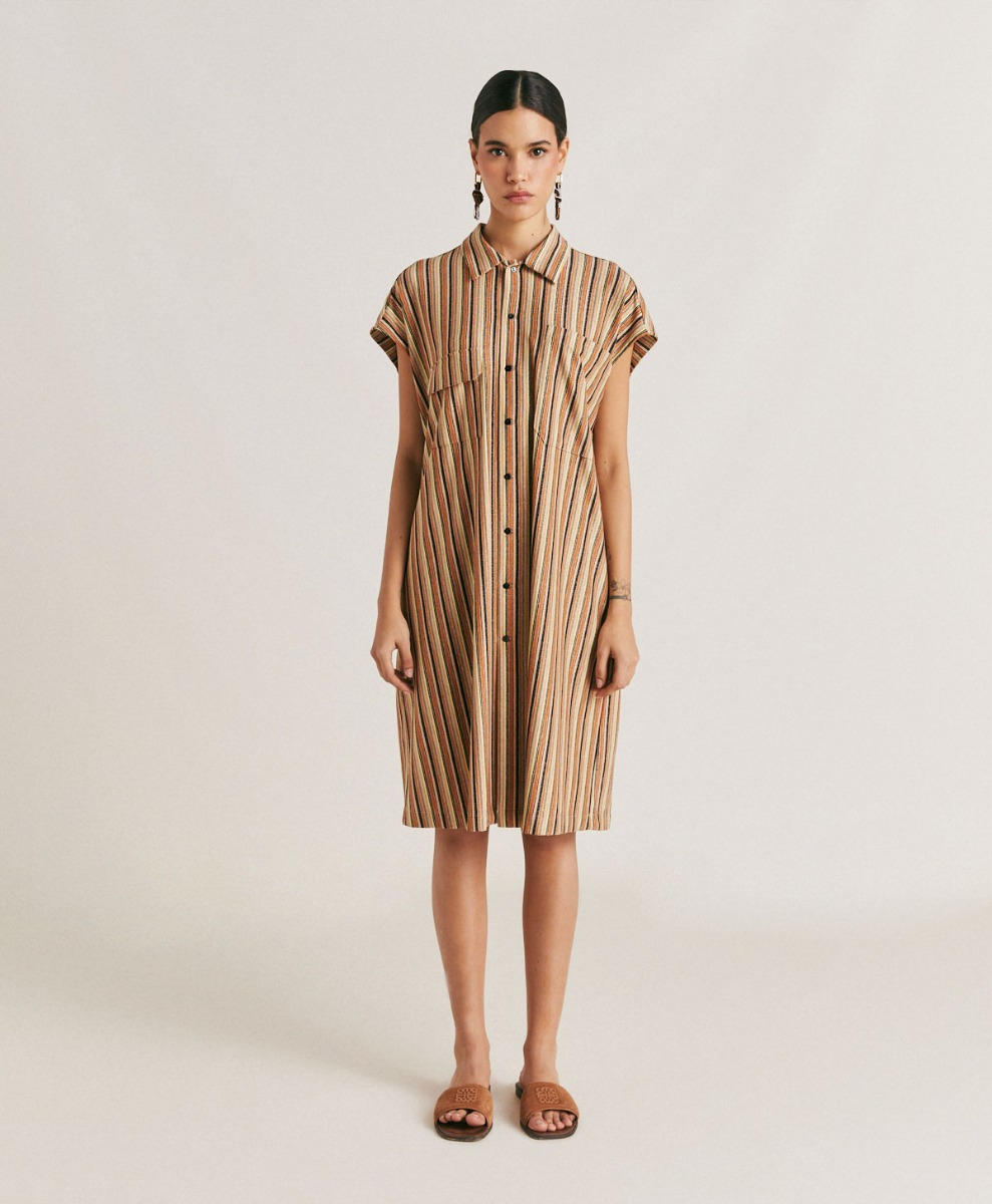 ROBE COLORADO EN JERSEY LUREX À RAYURES - ROUILLE MULTICOLORE - Momonì