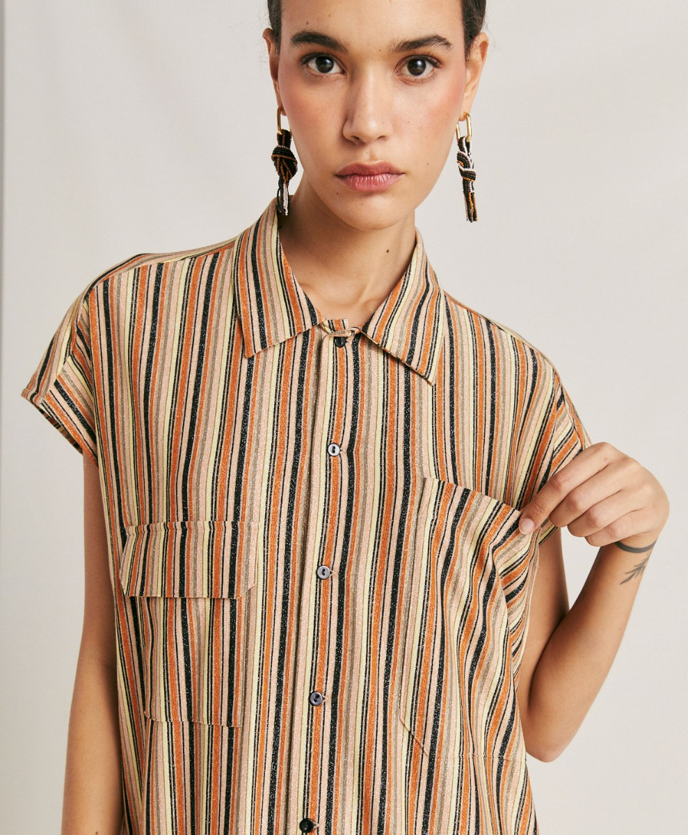 ROBE COLORADO EN JERSEY LUREX À RAYURES - ROUILLE MULTICOLORE - Momonì