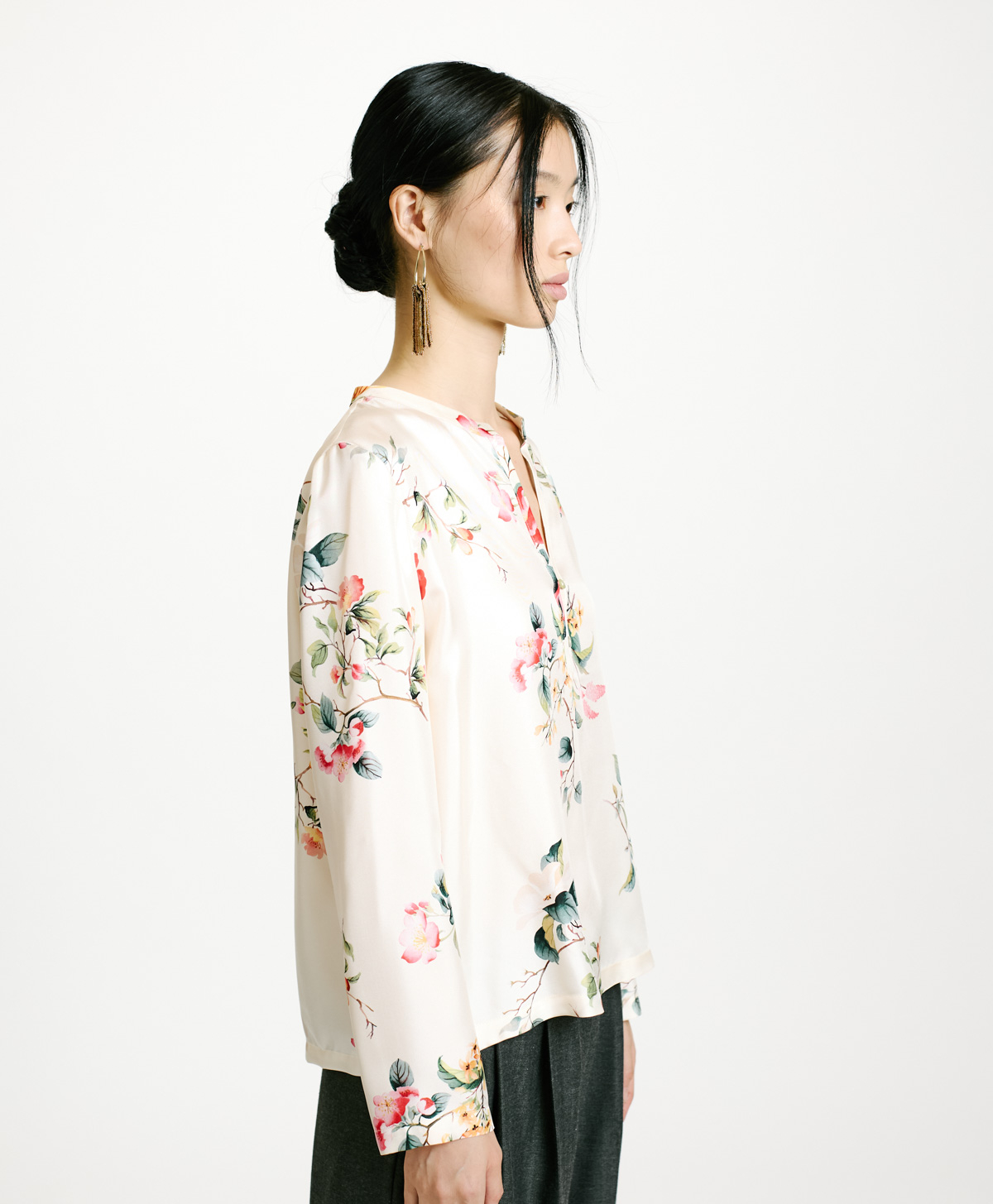 BLUSA KOKE IN TWILL DI SETA STAMPATO-CREMA/ROSSO - Momonì