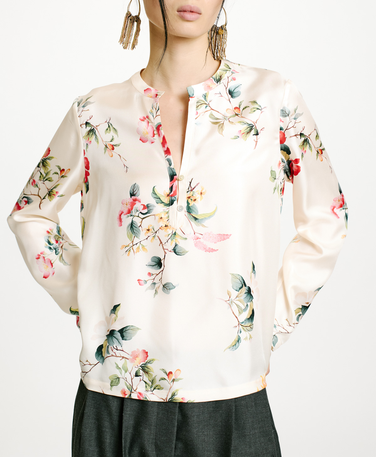 BLUSA KOKE IN TWILL DI SETA STAMPATO-CREMA/ROSSO - Momonì
