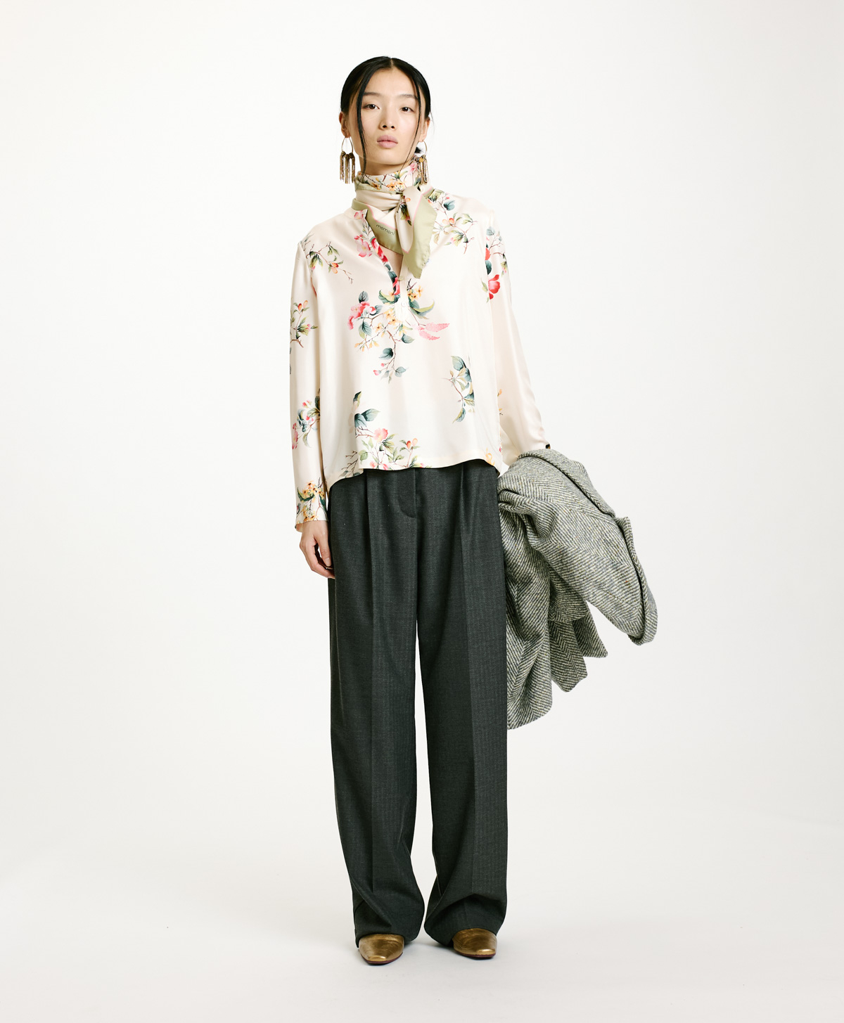 BLUSA KOKE IN TWILL DI SETA STAMPATO-CREMA/ROSSO - Momonì
