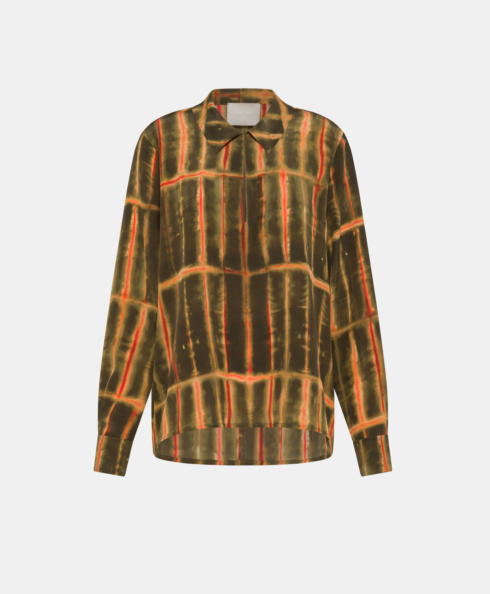 BLOUSE SACHI EN CRÊPE DE CHINE IMPRIMÉ - KAKI/ORANGE - Clothing - Momonì