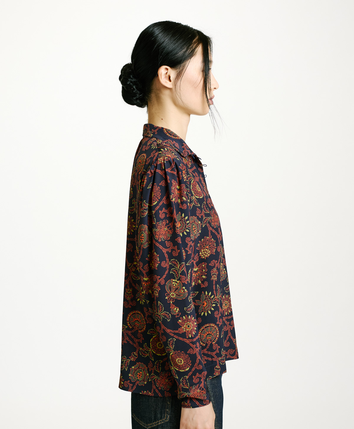 NAGISO BLOUSE IN PRINTED CREPE DE CHINE - BLUE/ORANGE - Momonì