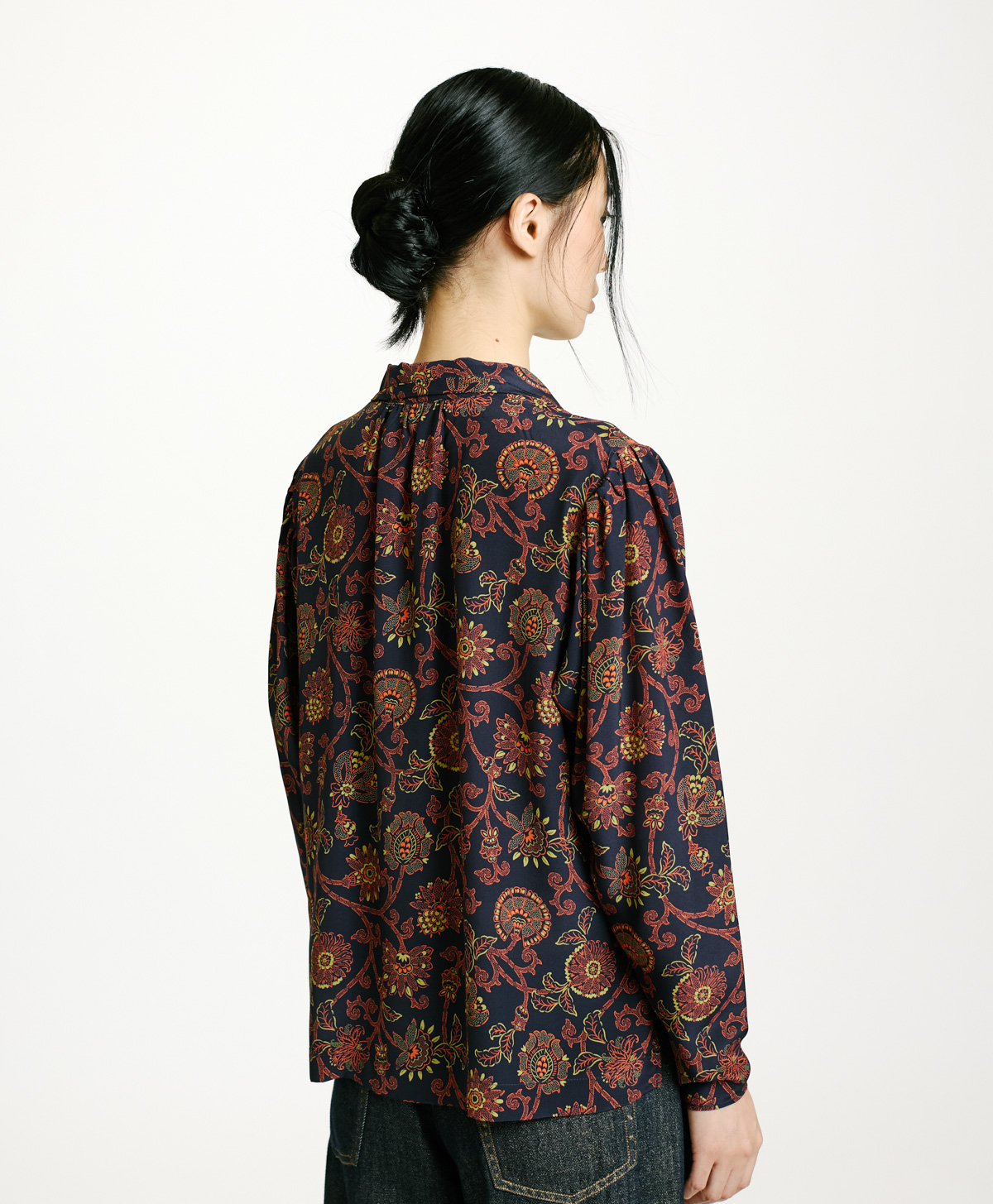 NAGISO BLOUSE IN PRINTED CREPE DE CHINE - BLUE/ORANGE - Momonì