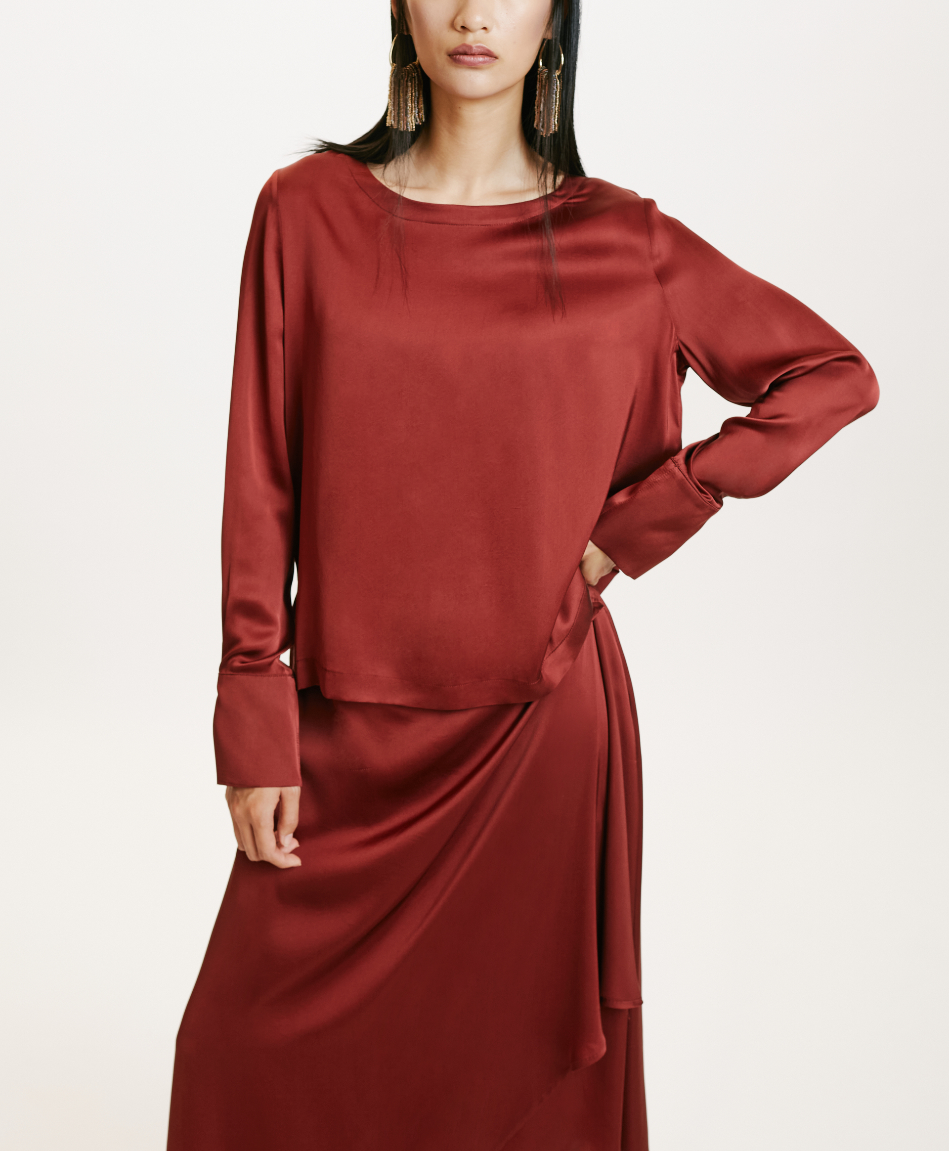 KENTA BLOUSE IN WASHED SILK - GRAPE MUST - Momonì