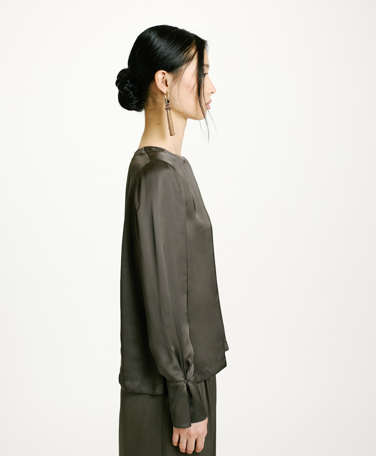 KENTA BLOUSE IN WASHED SILK - MILITARY GREEN - Momonì