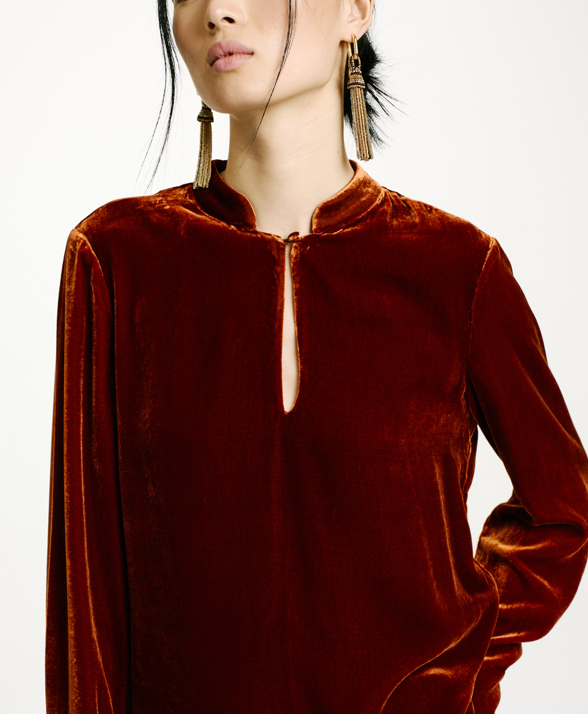 AISU BLOUSE IN SMOOTH SILK BLEND VELVET - RUST - Momonì