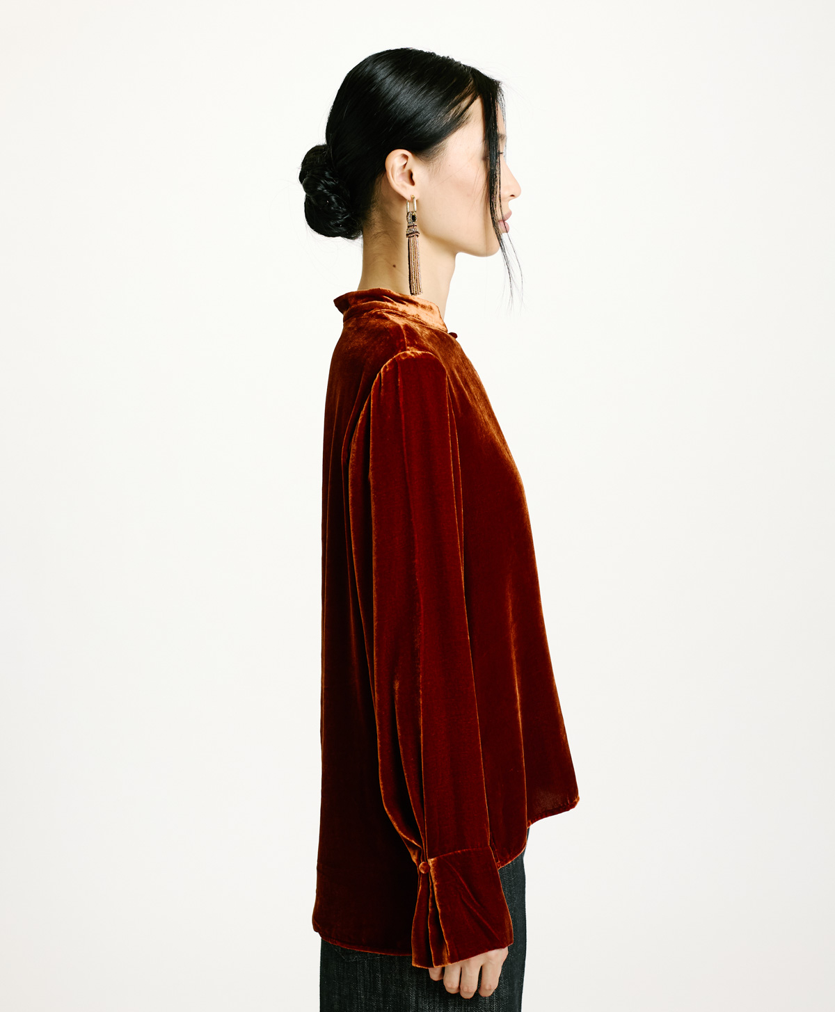 AISU BLOUSE IN SMOOTH SILK BLEND VELVET - RUST - Momonì