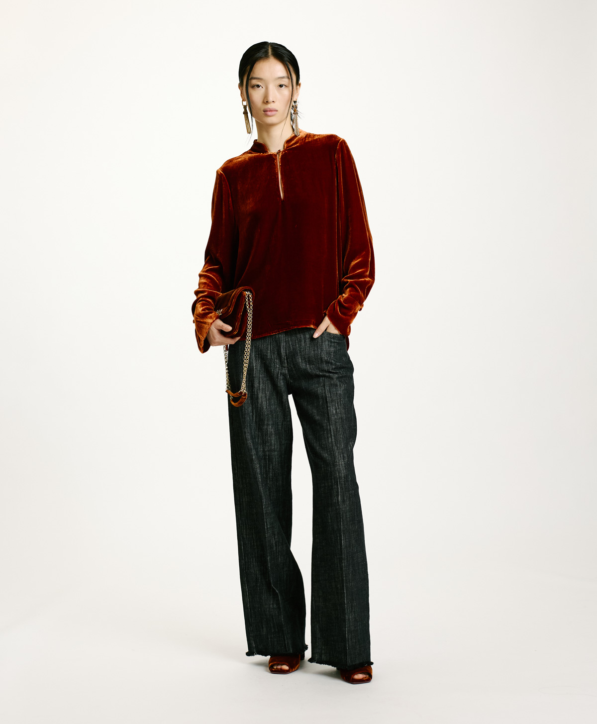 AISU BLOUSE IN SMOOTH SILK BLEND VELVET - RUST - Momonì