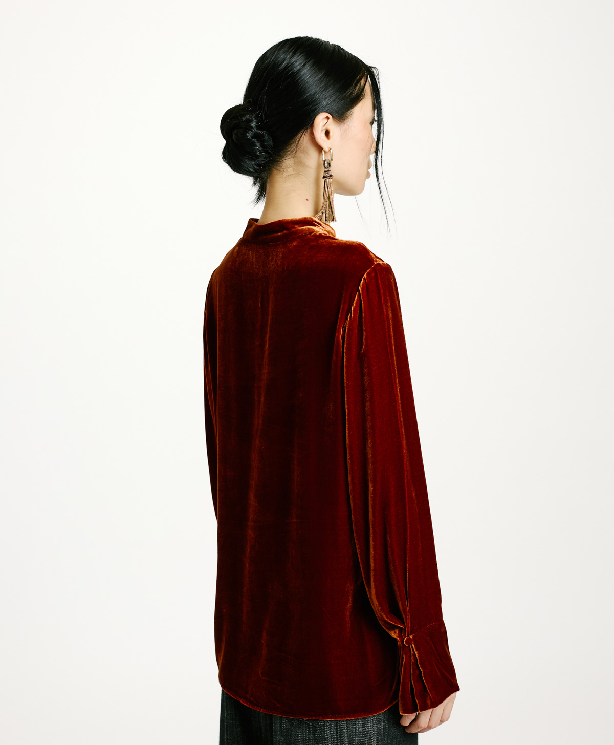 AISU BLOUSE IN SMOOTH SILK BLEND VELVET - RUST - Momonì