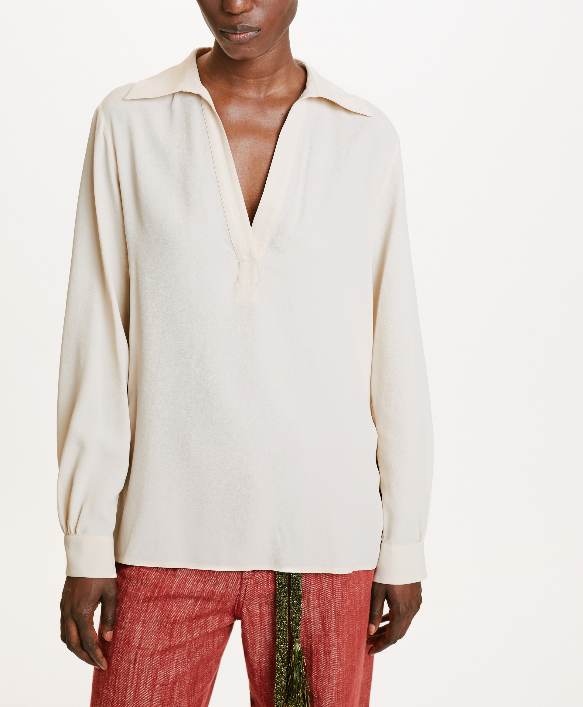 SUE BLOUSE IN SOLID COLOUR ACETATE/SILK - CREAM - Momonì