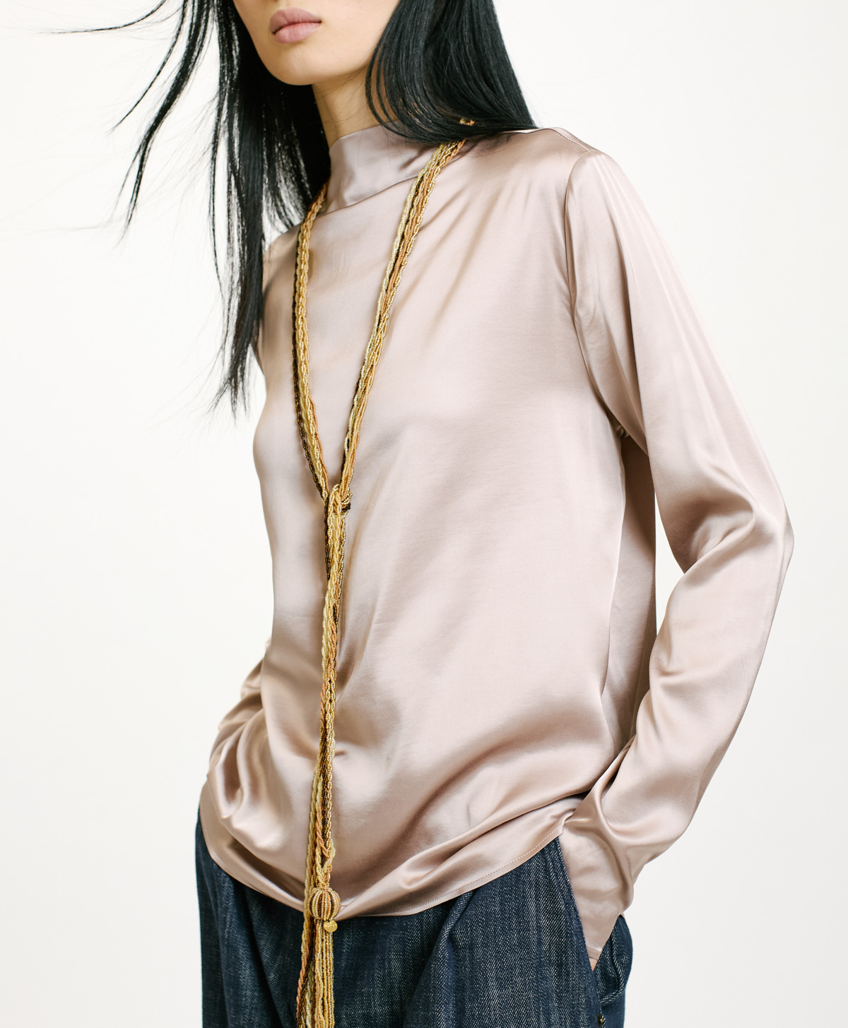 ACHIRA BLOUSE IN SATIN - PEARL - Momonì
