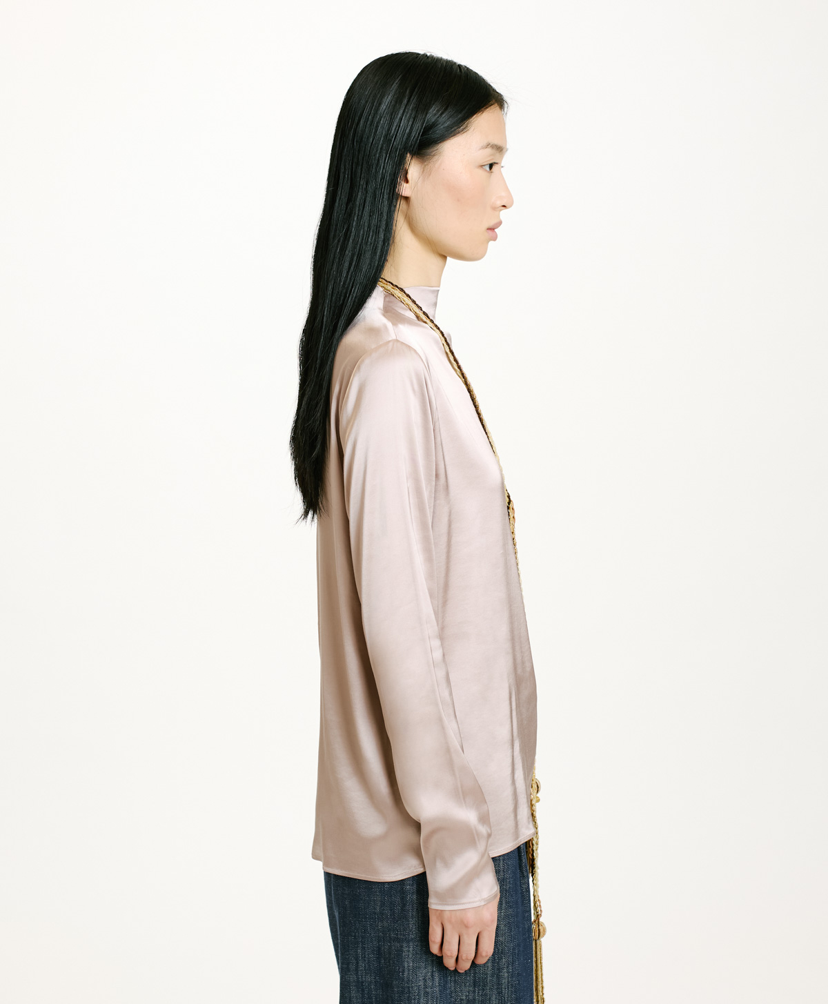 ACHIRA BLOUSE IN SATIN - PEARL - Momonì