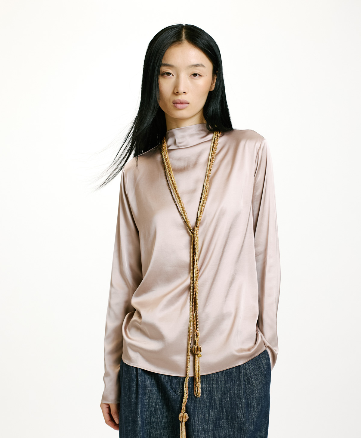ACHIRA BLOUSE IN SATIN - PEARL - Momonì