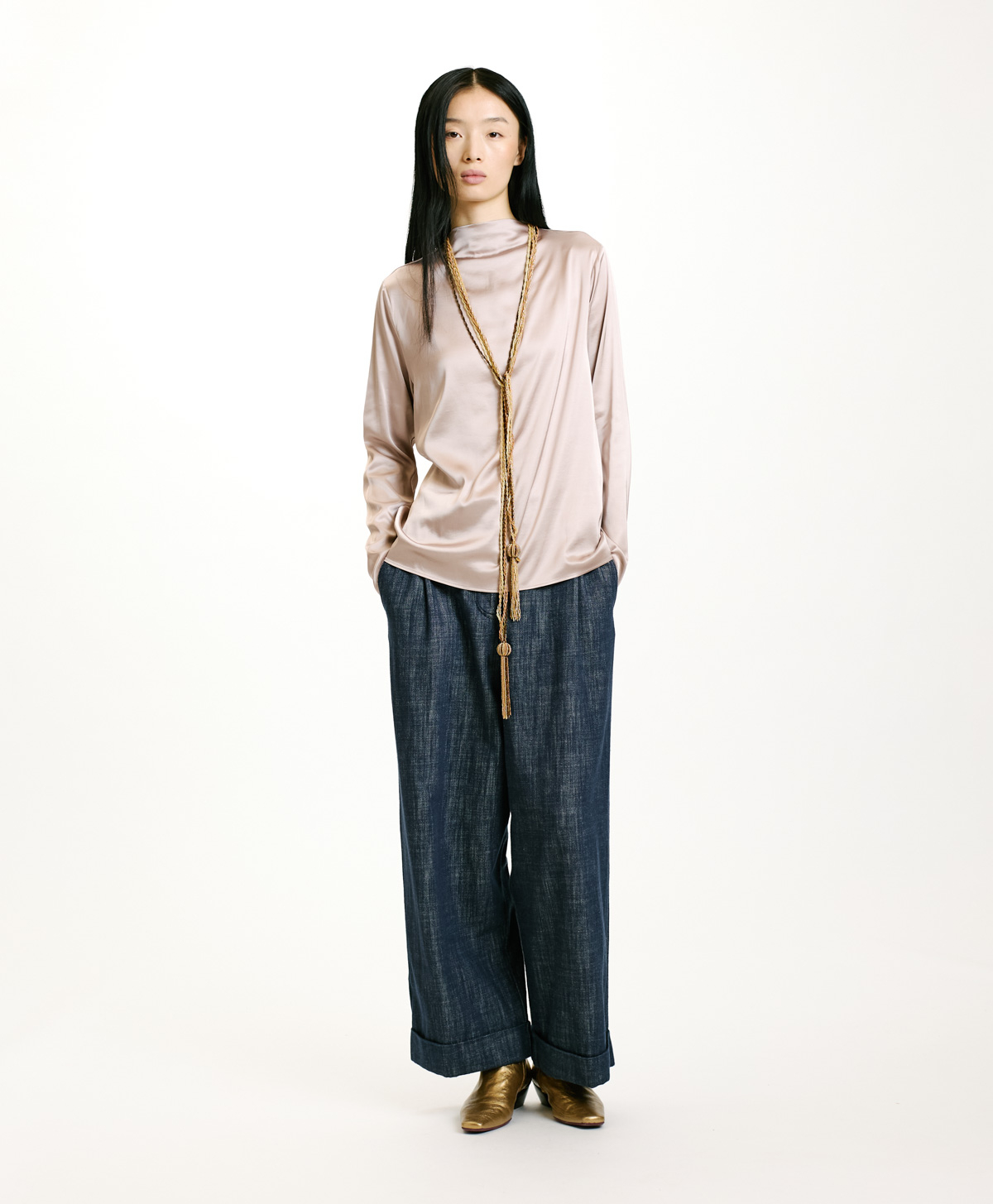 ACHIRA BLOUSE IN SATIN - PEARL - Momonì