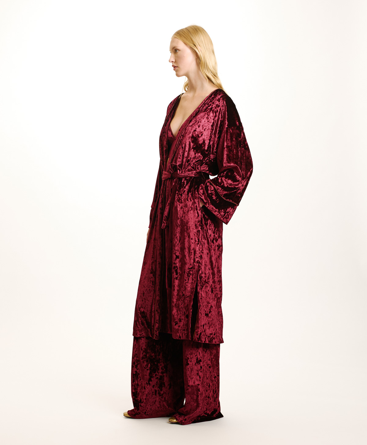 CALLA KIMONO IN STRETCH VELVET - BORDEAUX - Momonì