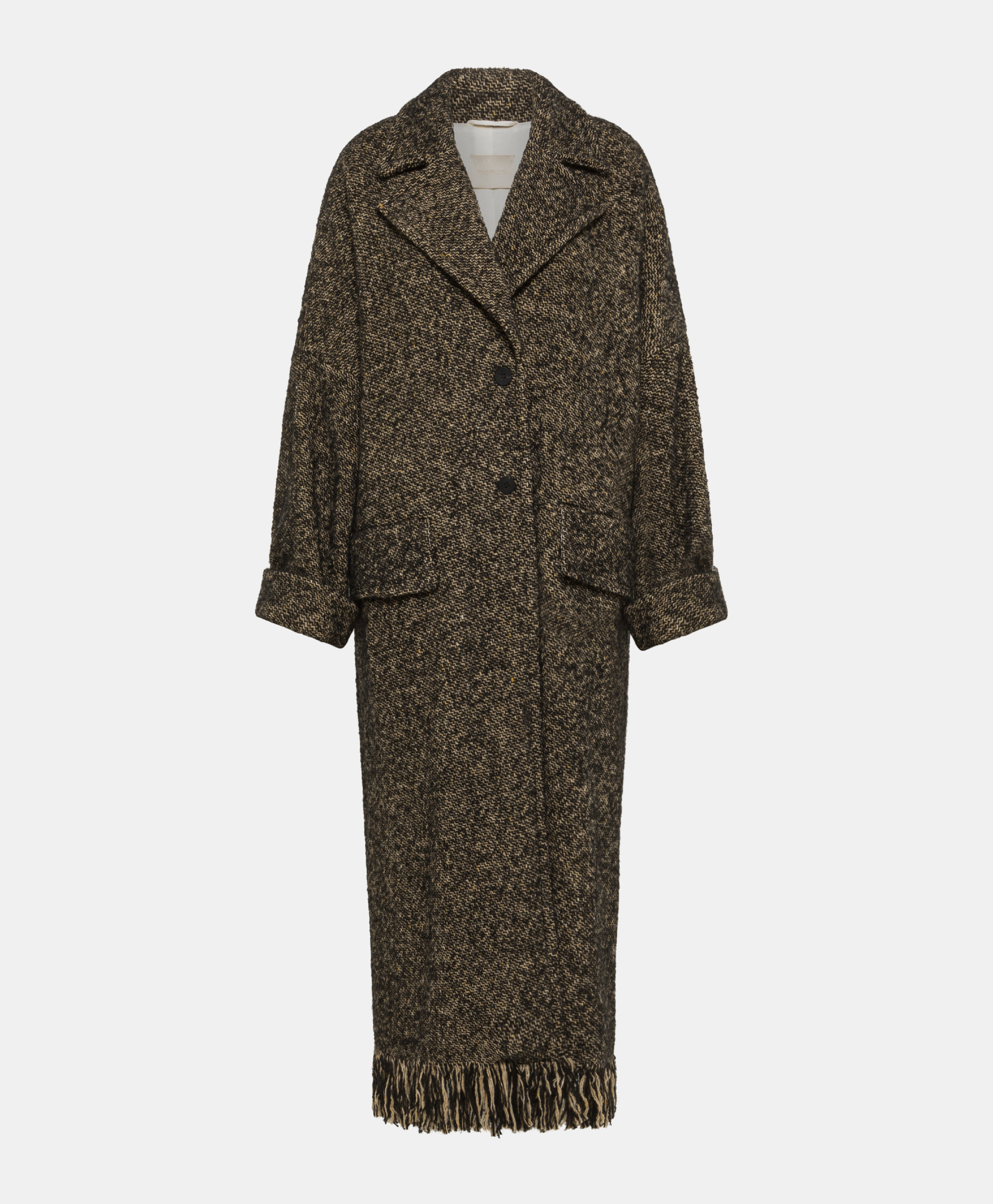 CAPPOTTO DORAYAKI IN STUOIA LANA ALPACA FRANGIATA-NERO/ECRÙ - Clothing - Momonì