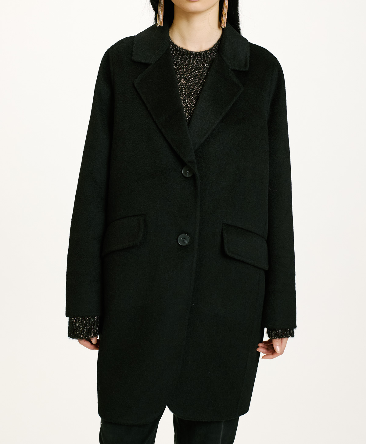 POMERANIA COAT IN DOUBLEFACE WOOL CLOTH - BLACK - Momonì