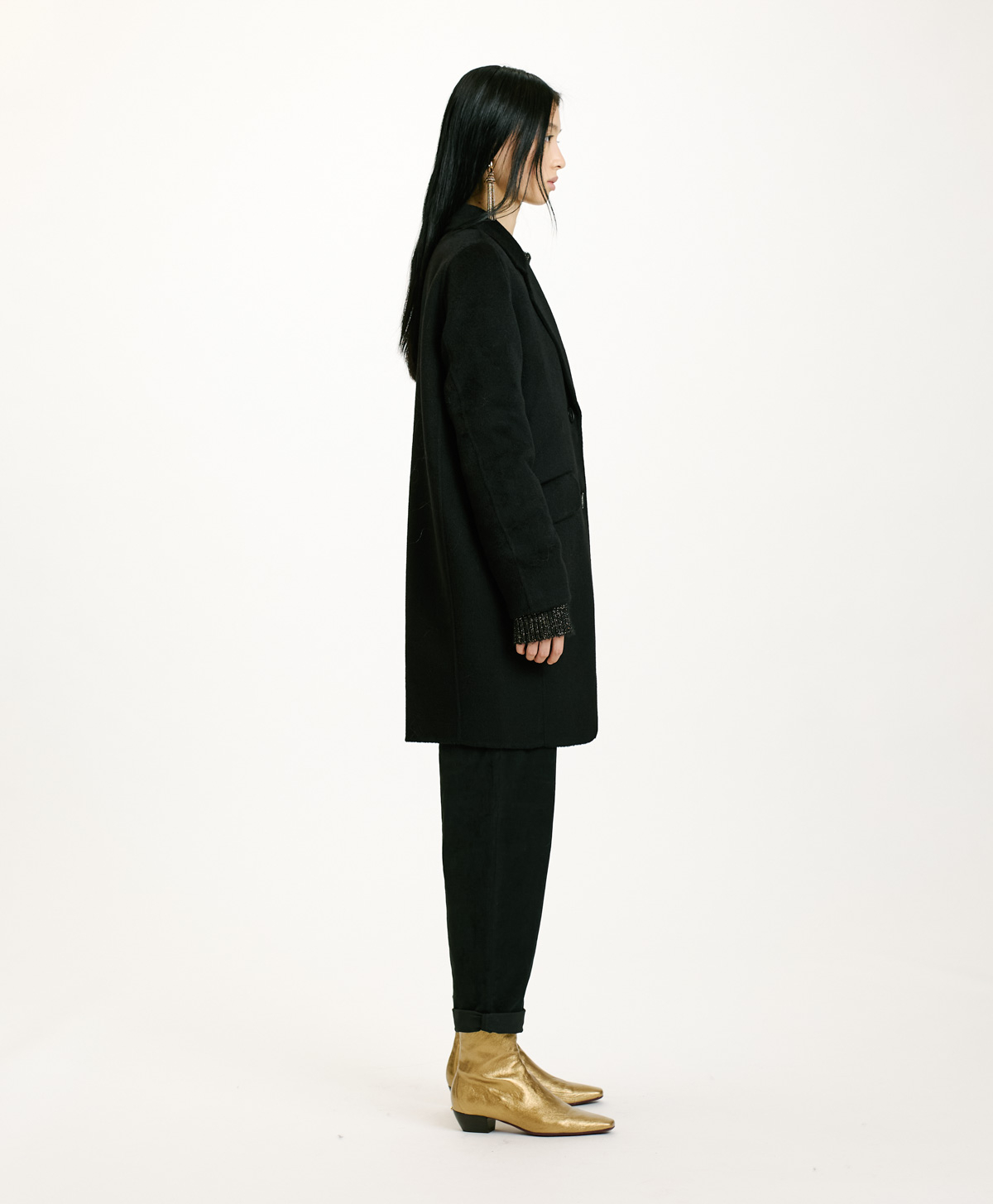 POMERANIA COAT IN DOUBLEFACE WOOL CLOTH - BLACK - Momonì