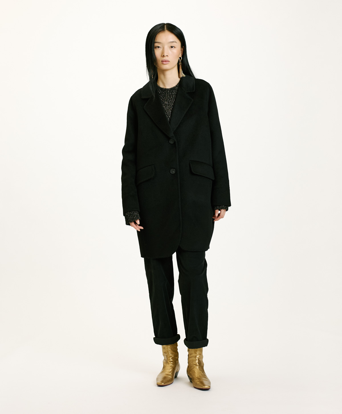 POMERANIA COAT IN DOUBLEFACE WOOL CLOTH - BLACK - Momonì