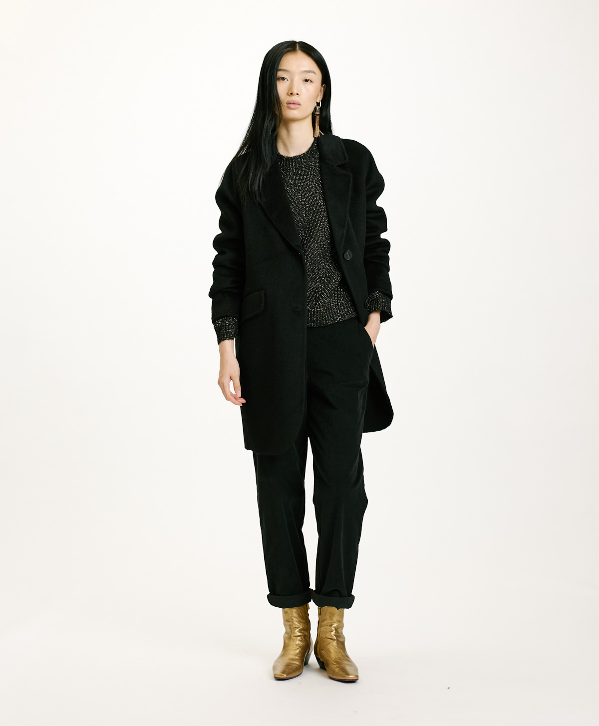 POMERANIA COAT IN DOUBLEFACE WOOL CLOTH - BLACK - Momonì
