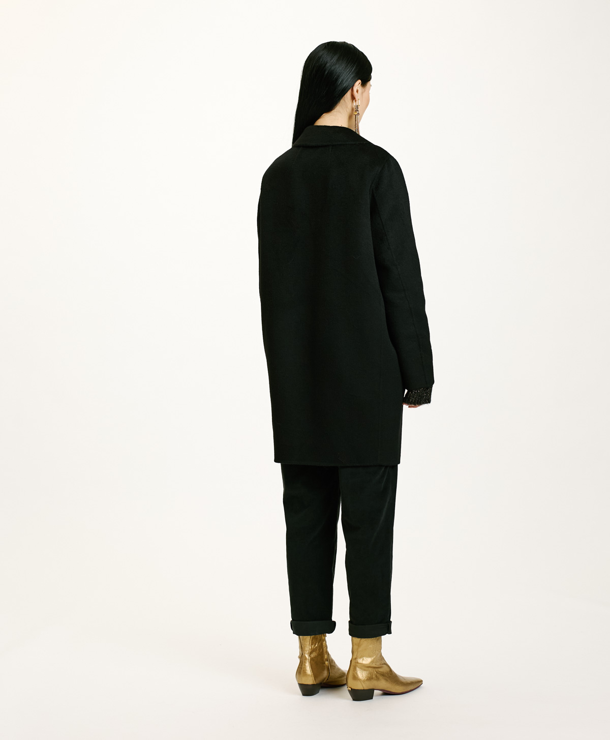 POMERANIA COAT IN DOUBLEFACE WOOL CLOTH - BLACK - Momonì