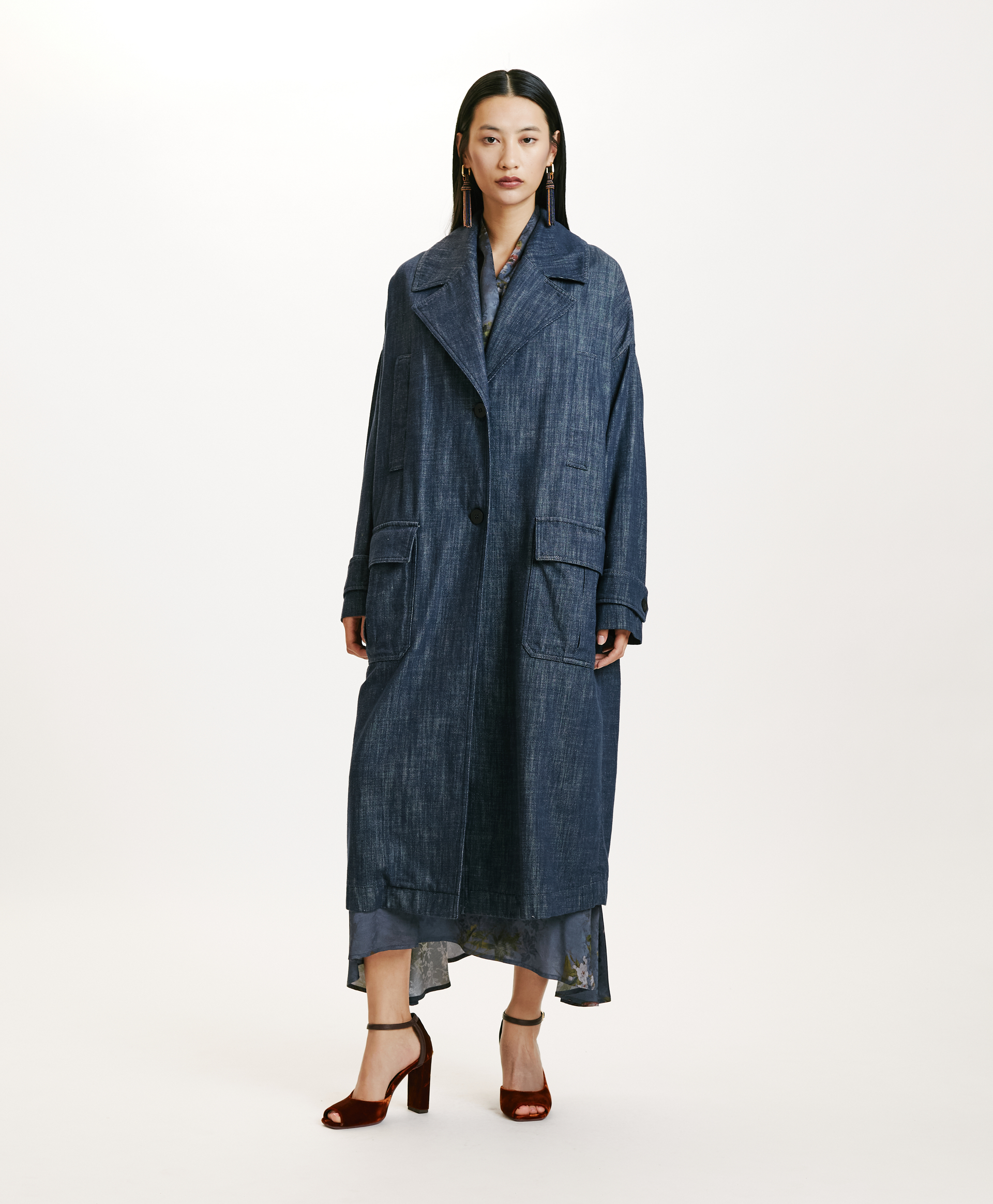 JUNKO COAT IN NON-STRETCH COLOURED DENIM - BLUE JEANS - Momonì