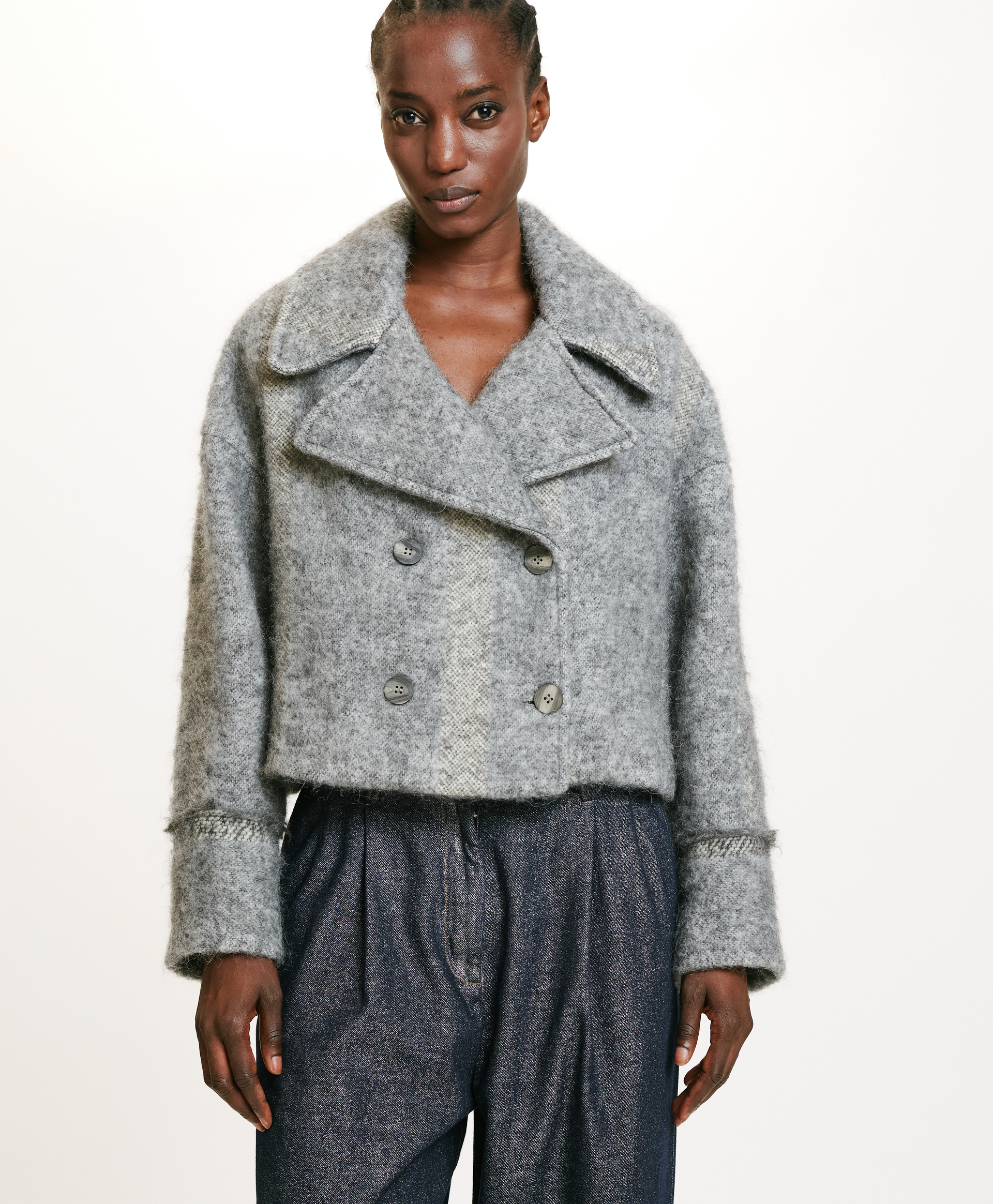 KENP COAT IN BRUSHED ALPACA/WOOL - GREY - Momonì