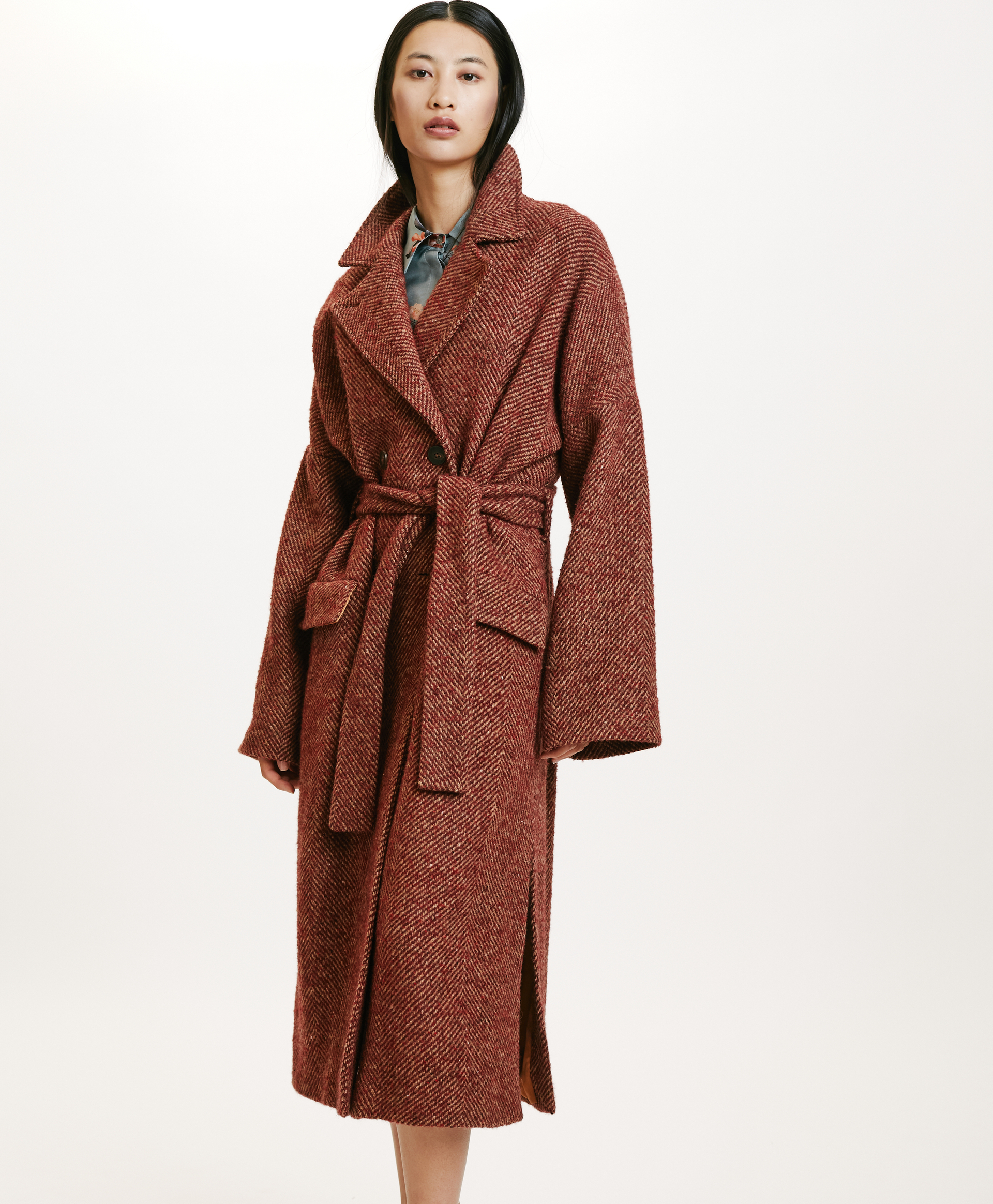 SAYURI COAT IN TWO-TONE CHEVRON ALPACA - BORDEAUX MULTICOLOR - Momonì