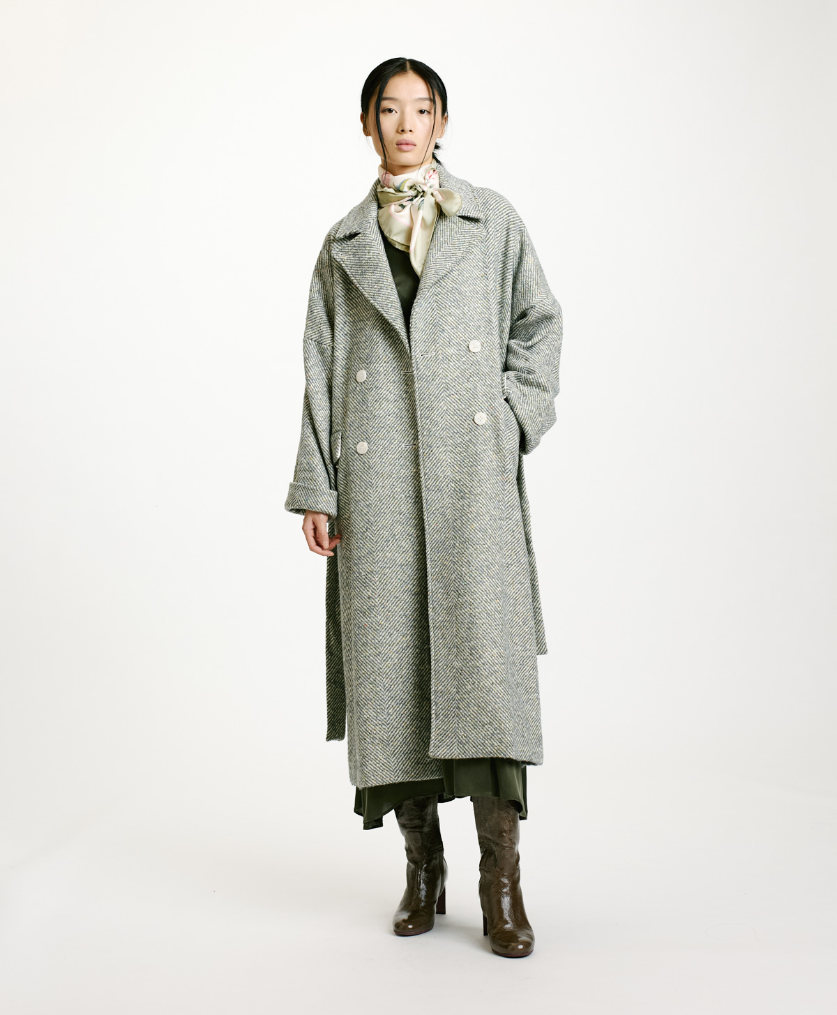 SAYURI COAT IN TWO-TONE CHEVRON ALPACA - CERULEAN MULTICOLOR - Momonì