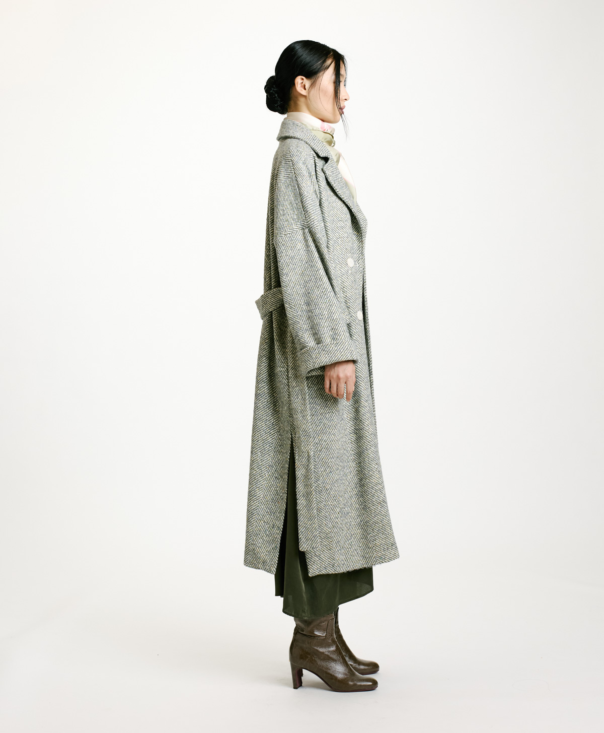 SAYURI COAT IN TWO-TONE CHEVRON ALPACA - CERULEAN MULTICOLOR - Momonì