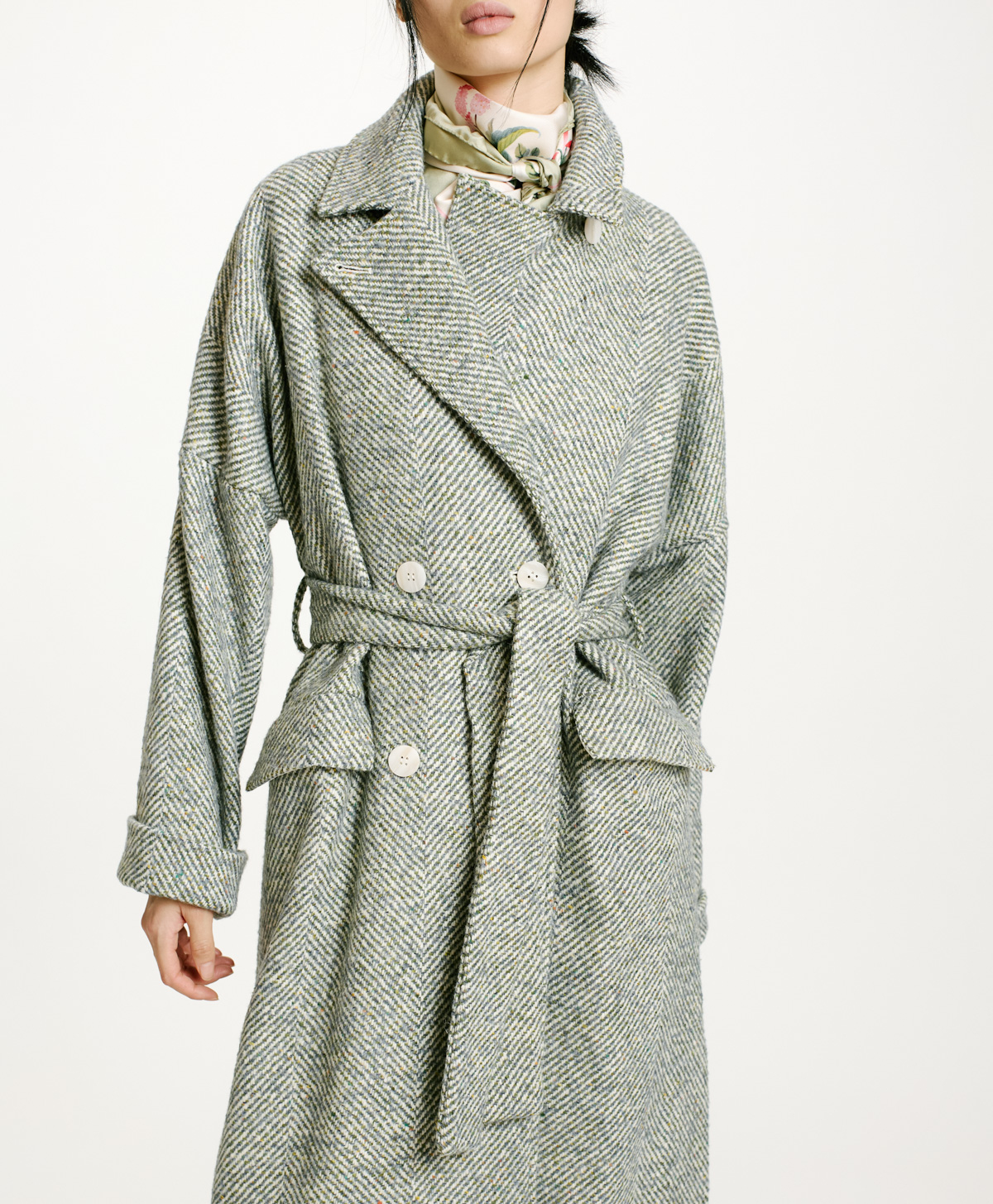 SAYURI COAT IN TWO-TONE CHEVRON ALPACA - CERULEAN MULTICOLOR - Momonì