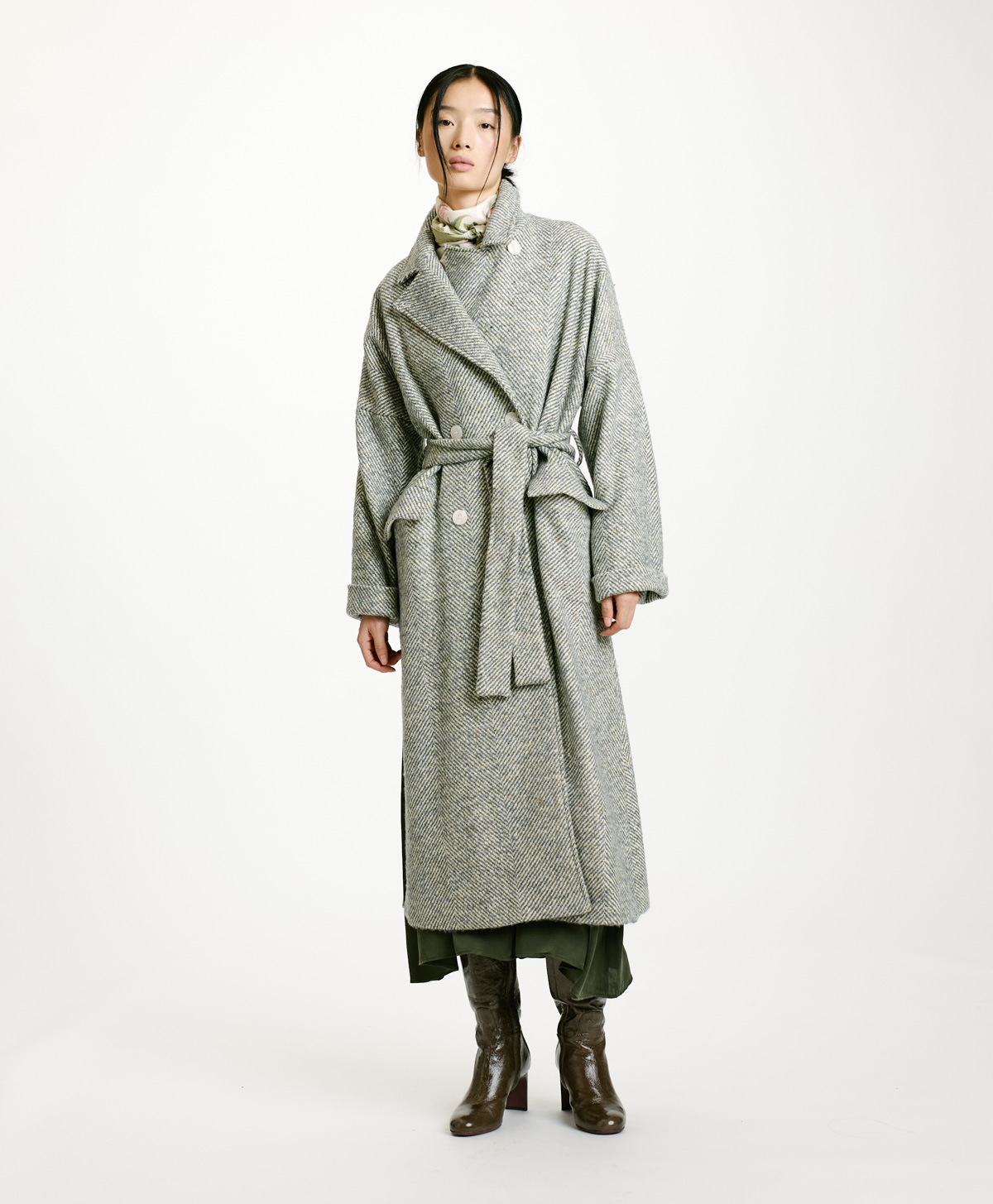 SAYURI COAT IN TWO-TONE CHEVRON ALPACA - CERULEAN MULTICOLOR - Momonì