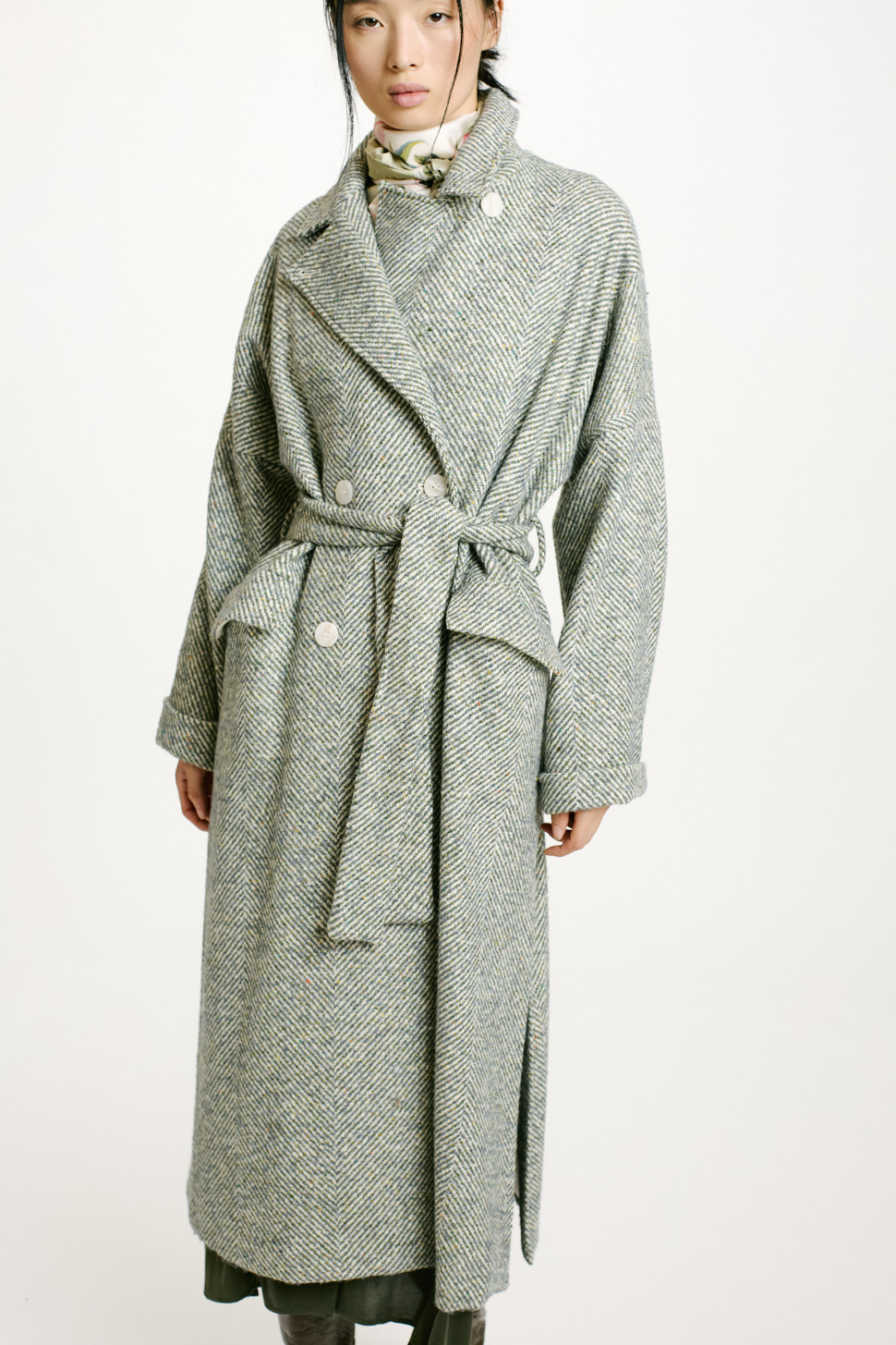 SAYURI COAT IN TWO-TONE CHEVRON ALPACA - CERULEAN MULTICOLOR - Momonì