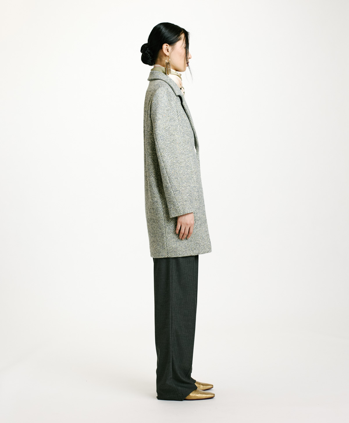 SHIBA COAT IN TWO-TONE CHEVRON ALPACA - CERULEAN MULTICOLOR - Momonì