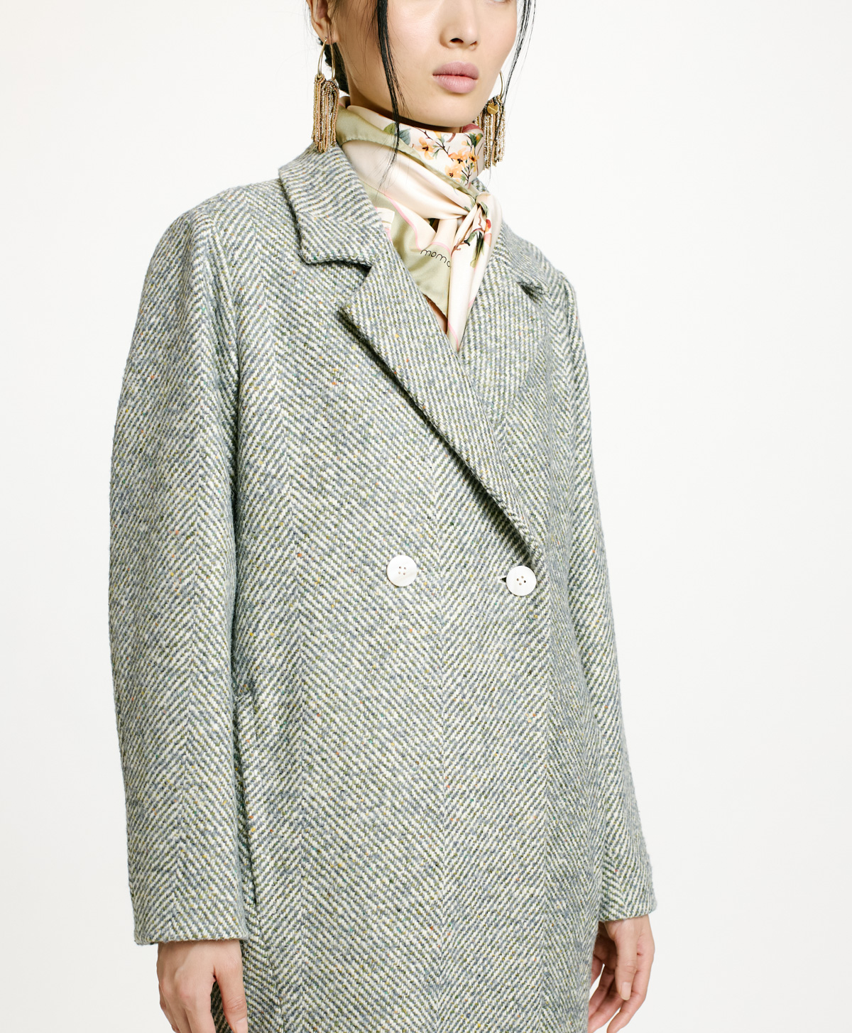 SHIBA COAT IN TWO-TONE CHEVRON ALPACA - CERULEAN MULTICOLOR - Momonì