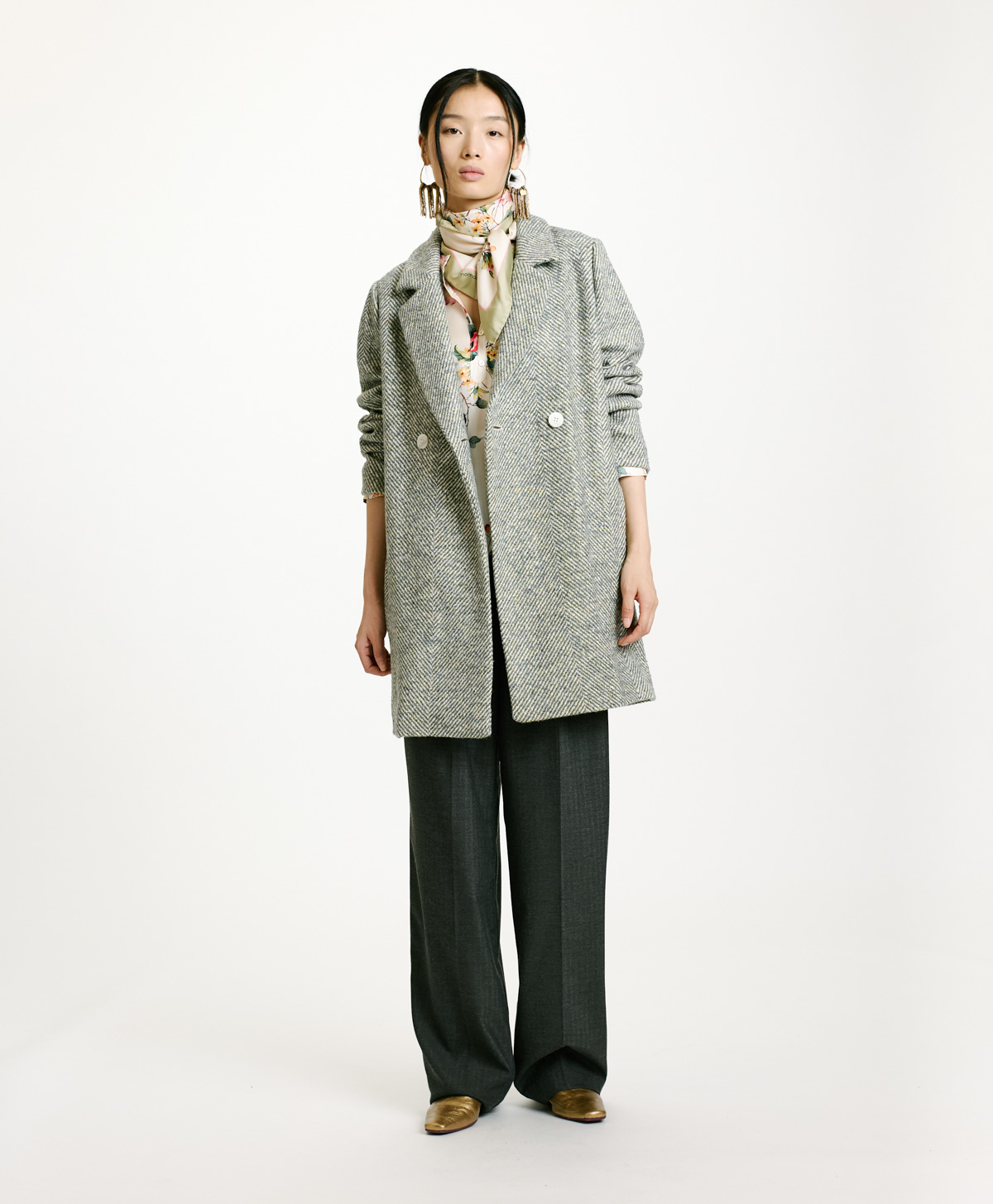 SHIBA COAT IN TWO-TONE CHEVRON ALPACA - CERULEAN MULTICOLOR - Momonì