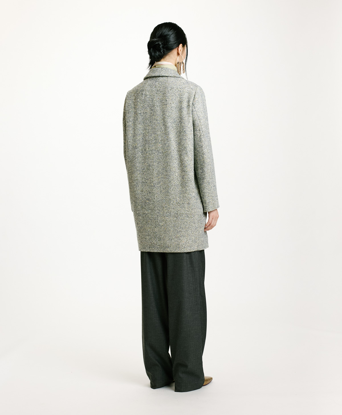 SHIBA COAT IN TWO-TONE CHEVRON ALPACA - CERULEAN MULTICOLOR - Momonì