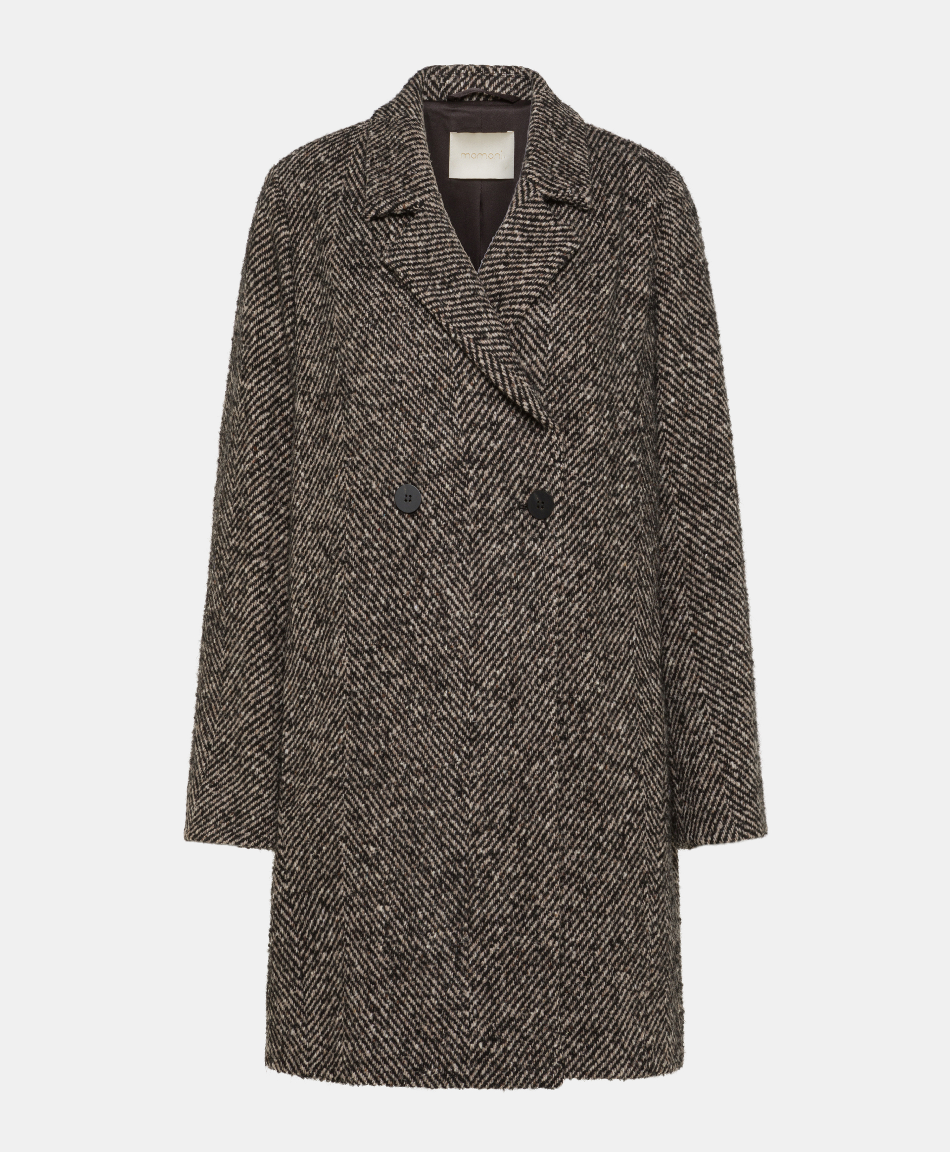 SHIBA COAT IN TWO-TONE CHEVRON ALPACA - BLACK MULTICOLOR - Clothing - Momonì