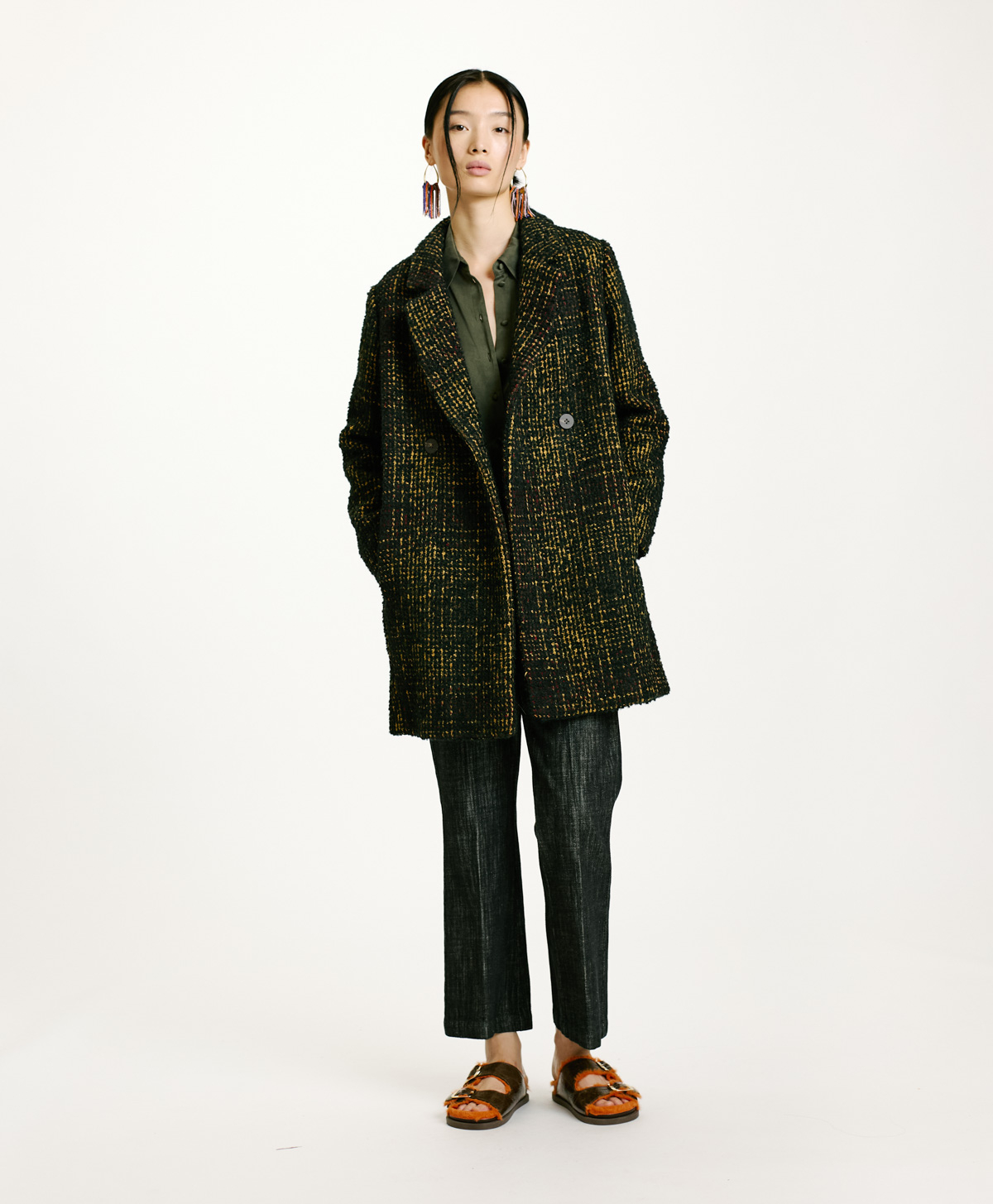 SHIBA COAT IN CHECK BOUCLE' - GREEN/YELLOW - Momonì