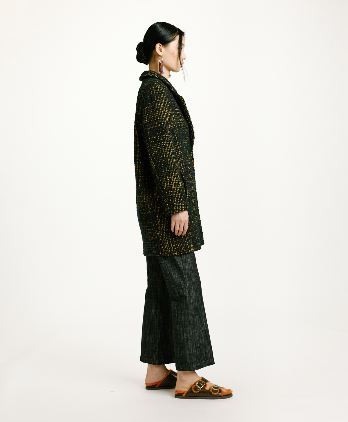 SHIBA COAT IN CHECK BOUCLE' - GREEN/YELLOW - Momonì