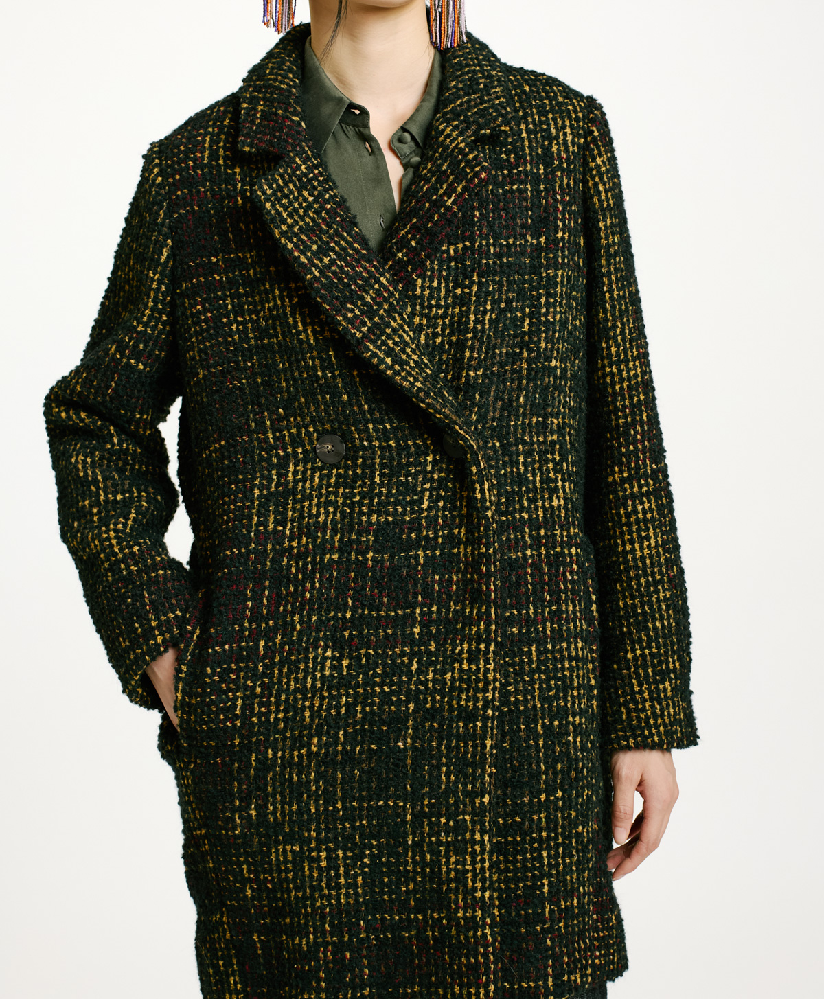 SHIBA COAT IN CHECK BOUCLE' - GREEN/YELLOW - Momonì