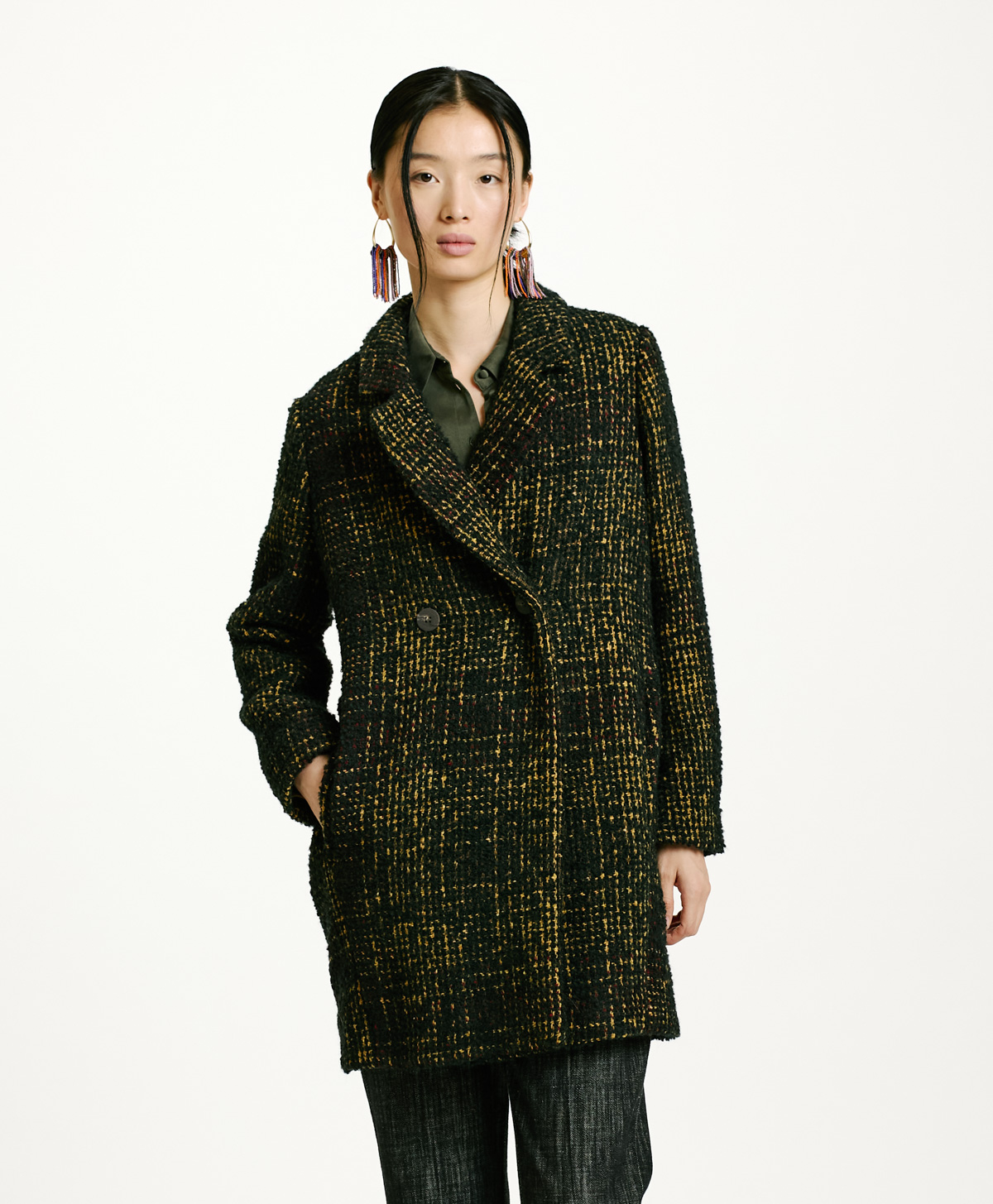 SHIBA COAT IN CHECK BOUCLE' - GREEN/YELLOW - Momonì