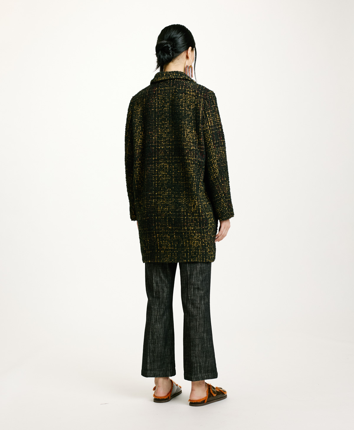 SHIBA COAT IN CHECK BOUCLE' - GREEN/YELLOW - Momonì