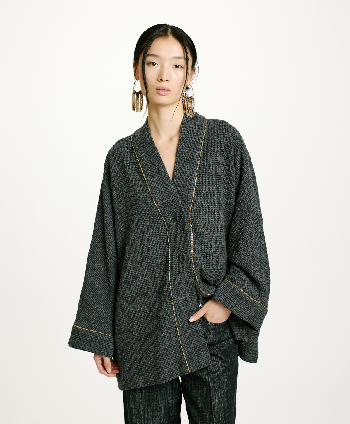 CAPPOTTO TARA IN PIED DE POULE SEERSUCKER-NERO/ANTRACITE - Momonì