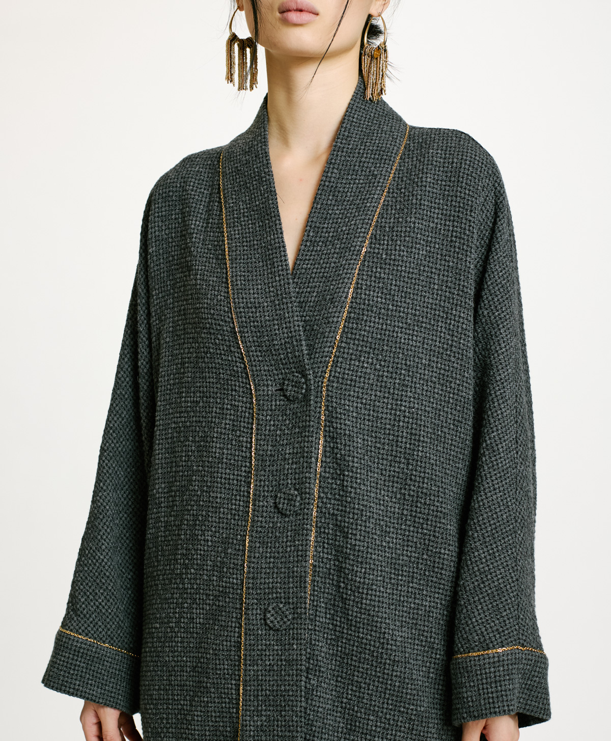 CAPPOTTO TARA IN PIED DE POULE SEERSUCKER-NERO/ANTRACITE - Momonì