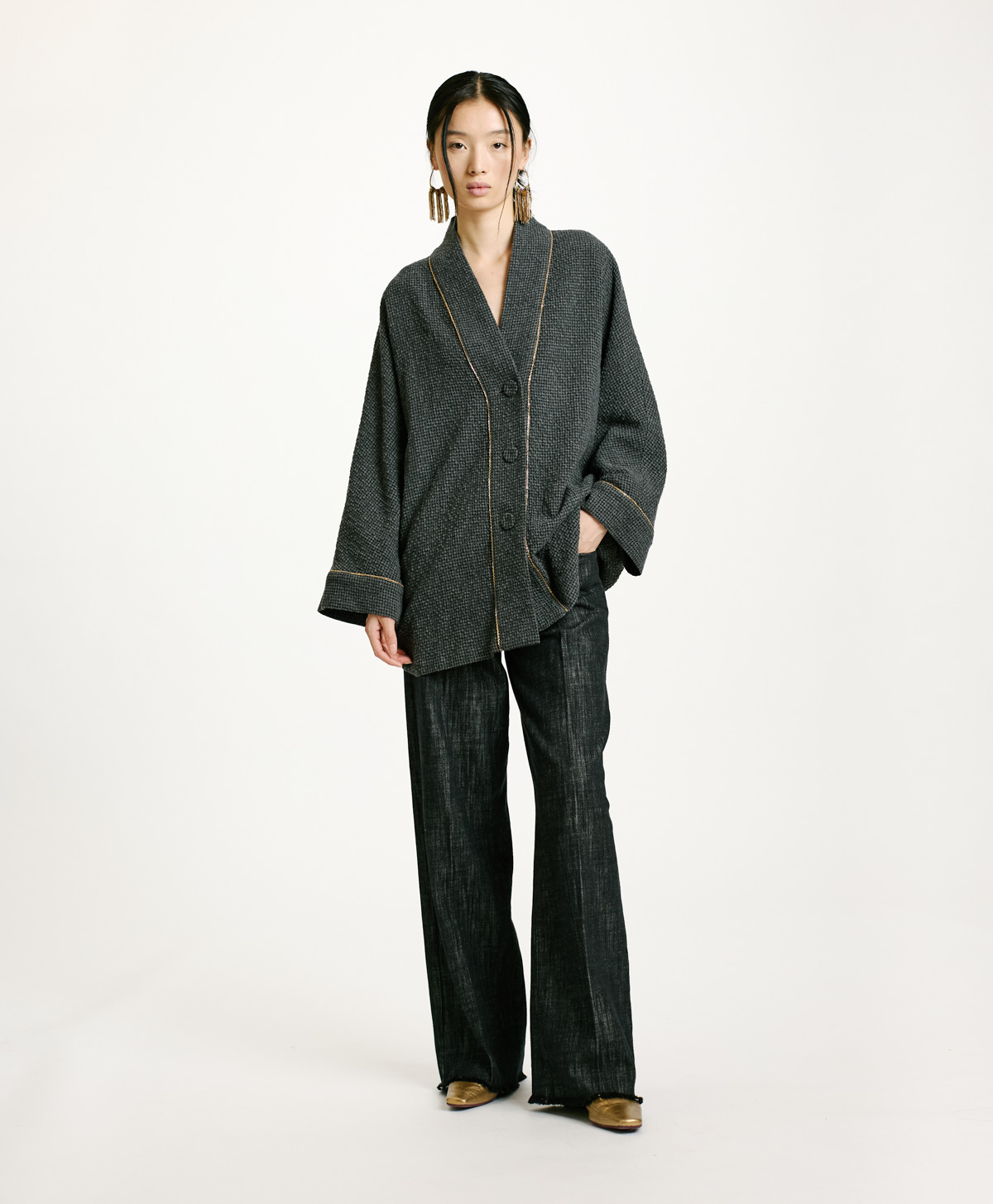 CAPPOTTO TARA IN PIED DE POULE SEERSUCKER-NERO/ANTRACITE - Momonì